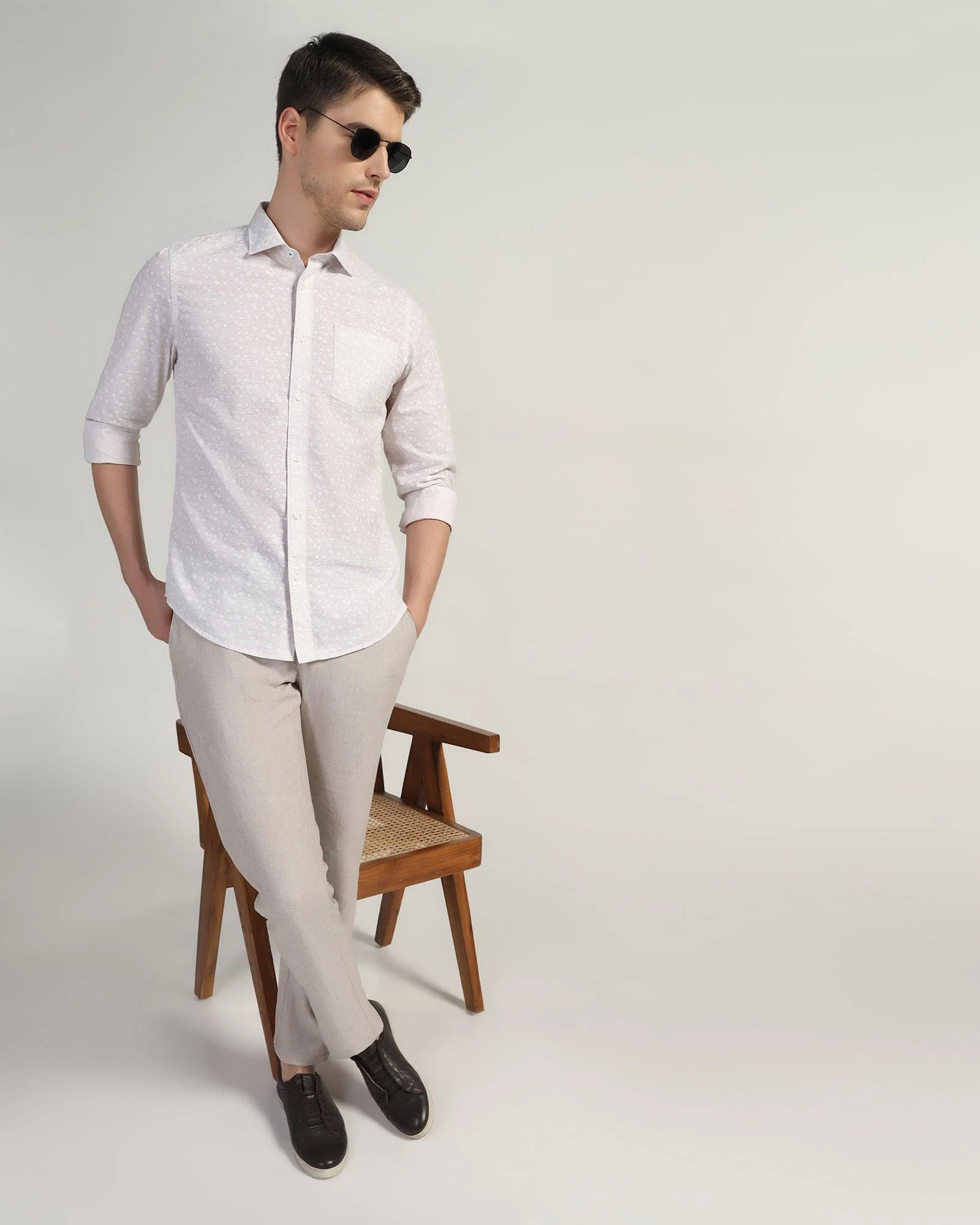Linen Slim Comfort Casual Natural Solid Khakis - Silver - Image 6