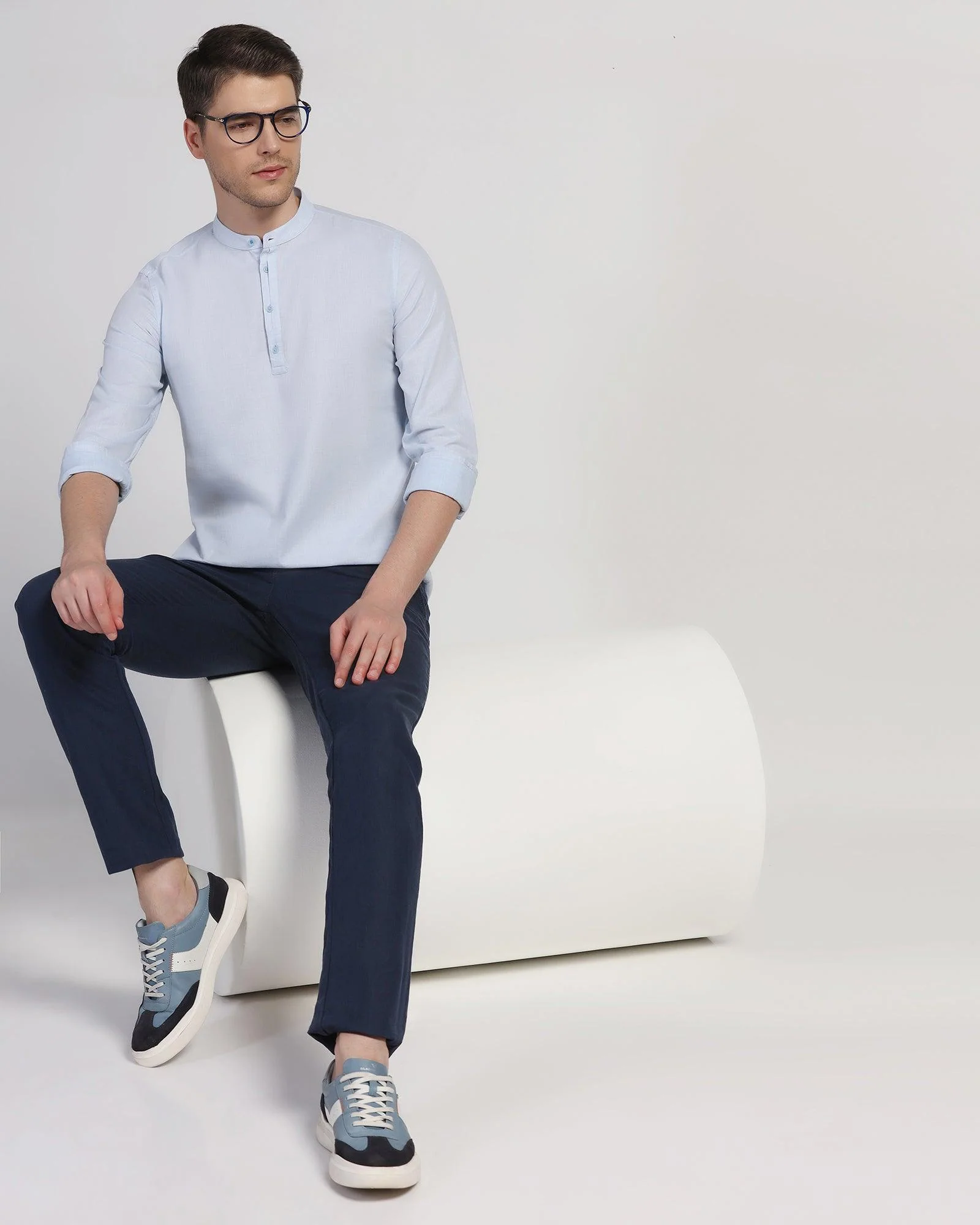 Linen Slim Comfort Casual Navy Solid Khakis - Silver - Image 6