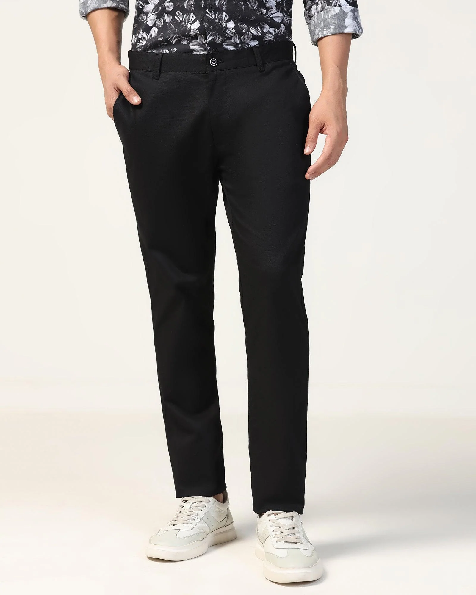 Slim Fit B-91 Casual Black Textured Khakis - Kart - Image 3