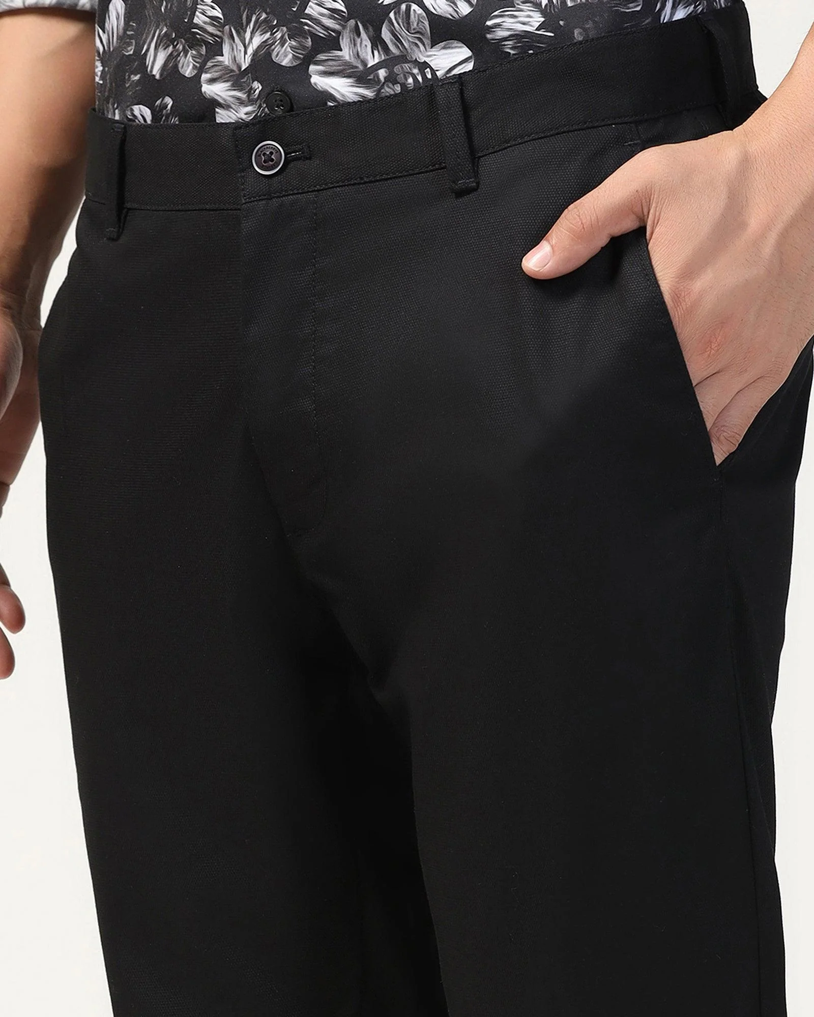 Slim Fit B-91 Casual Black Textured Khakis - Kart - Image 4