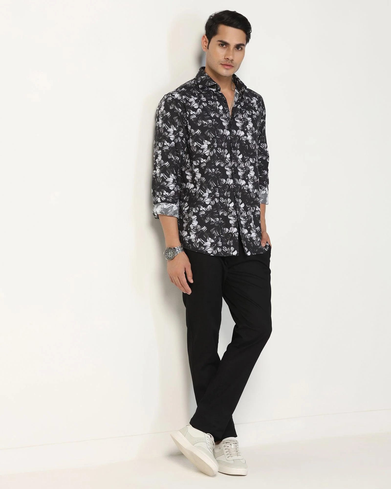 Slim Fit B-91 Casual Black Textured Khakis - Kart - Image 8