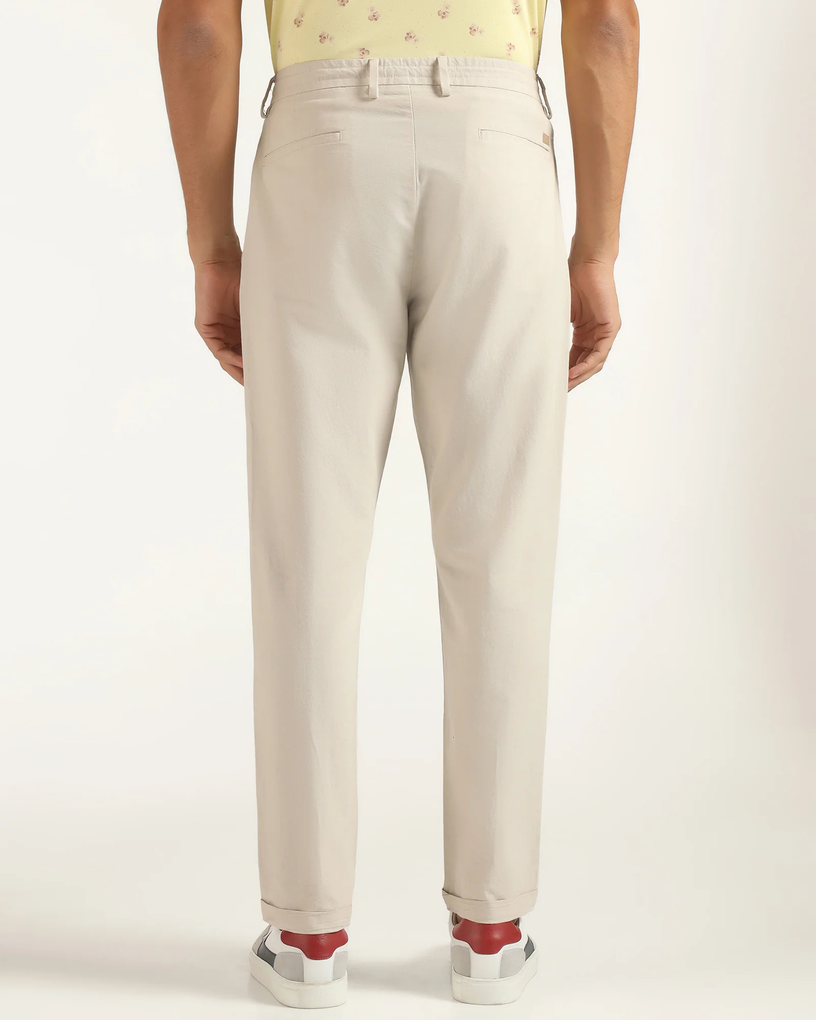 Linen Sneaker Fit Casual Beige Solid Khakis - Kinston - Image 2