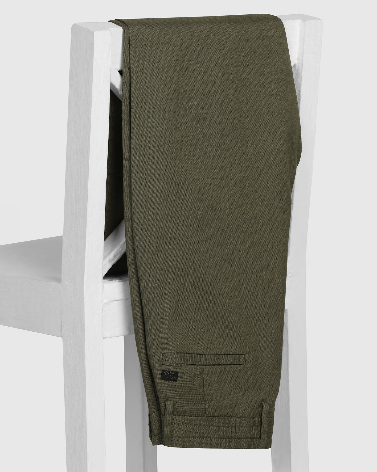 Linen Sneaker Fit Casual Olive Solid Khakis - Kinston - Image 5