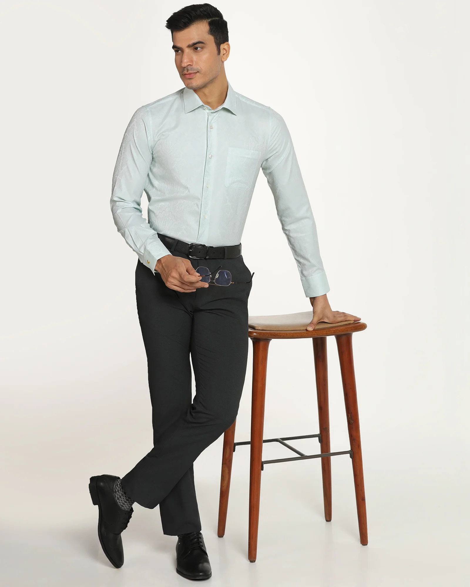 Luxe Formal Aqua Jacquard Shirt - Zinnia - Image 7