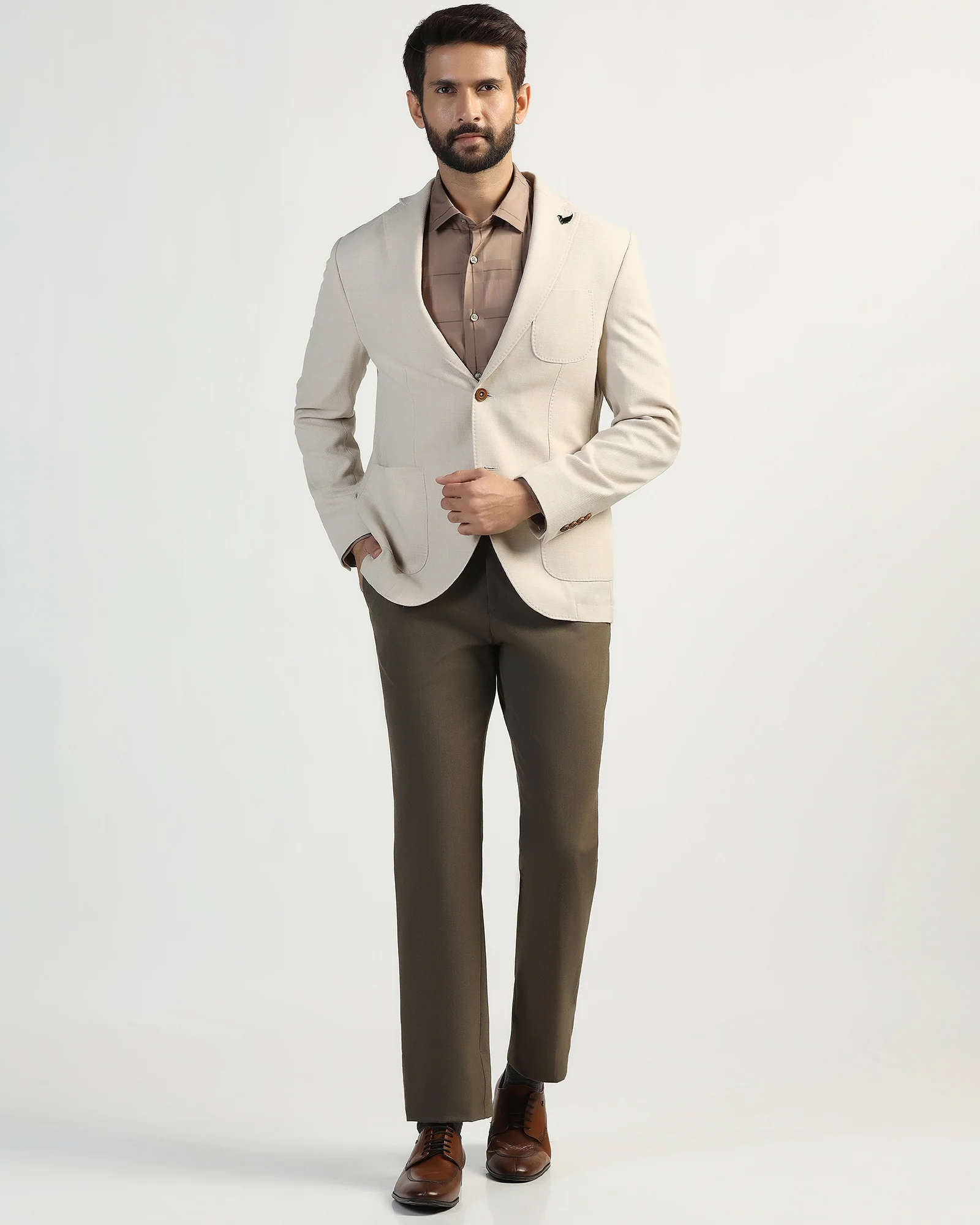 Luxe Formal Beige Solid Blazer - Soho - Image 3