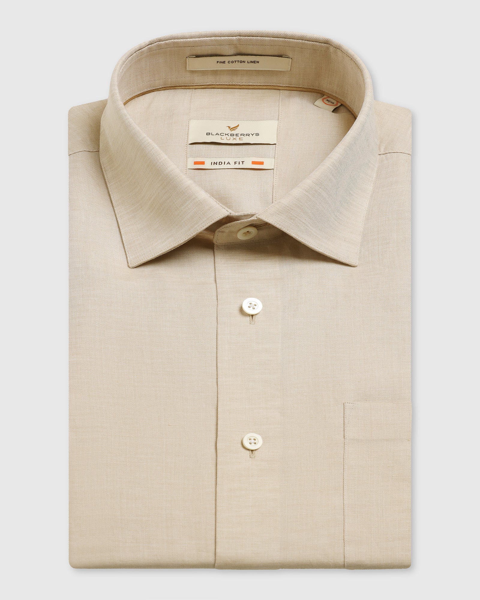 Luxe Linen Formal Beige Textured Shirt - Veltry - Image 5