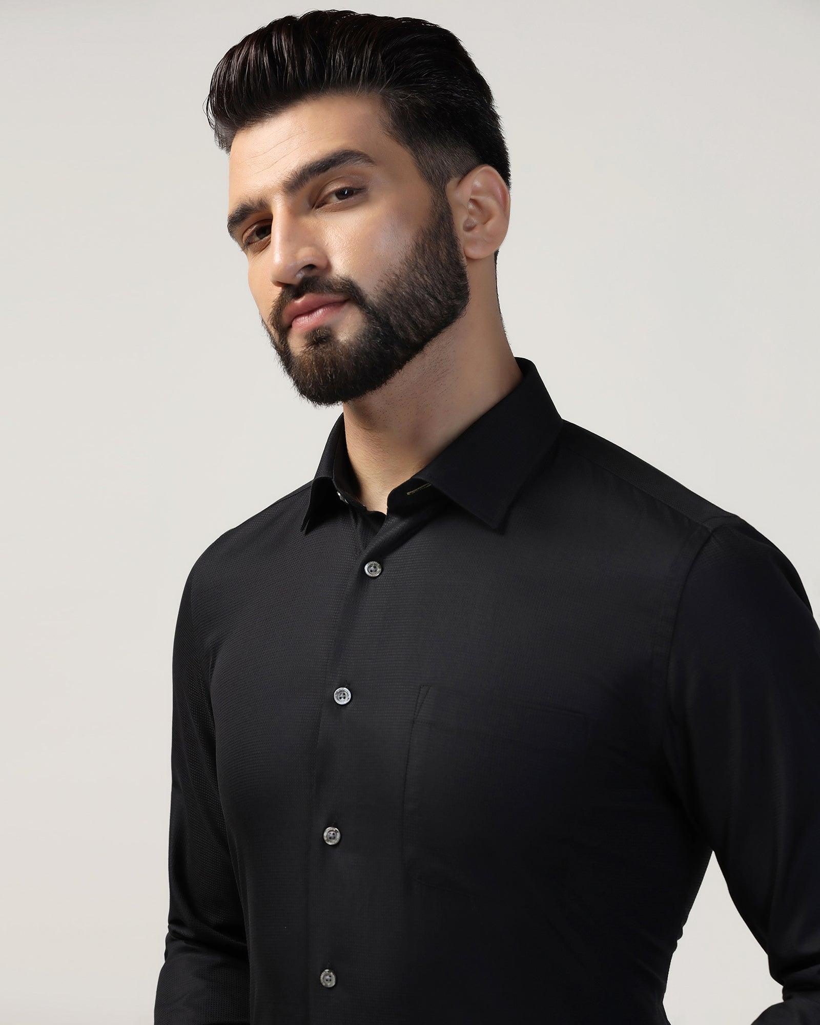 Luxe Formal Black Textured Shirt - Hazel - Image 4