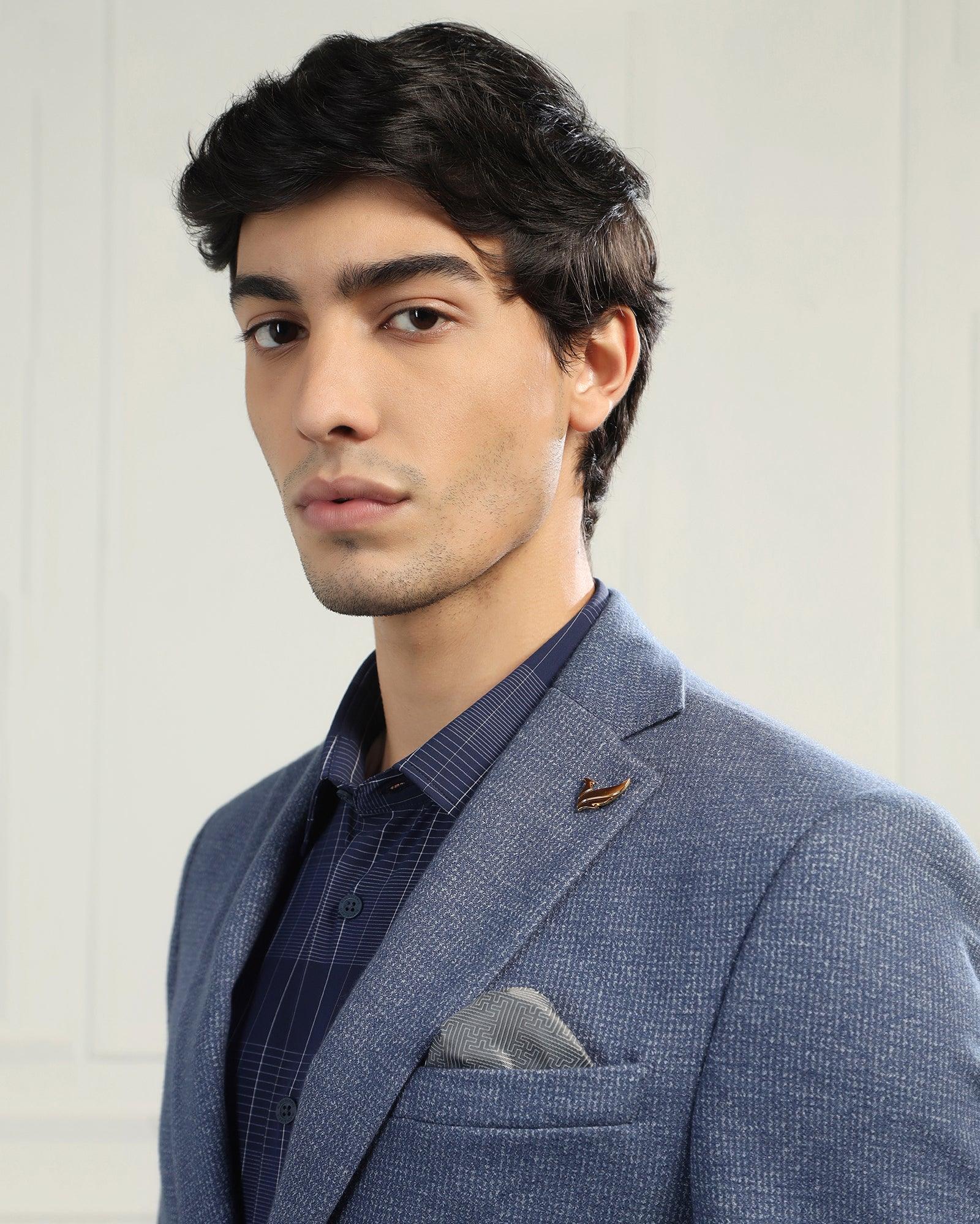 Luxe Formal Blue Textured Blazer - Baleno - Image 4