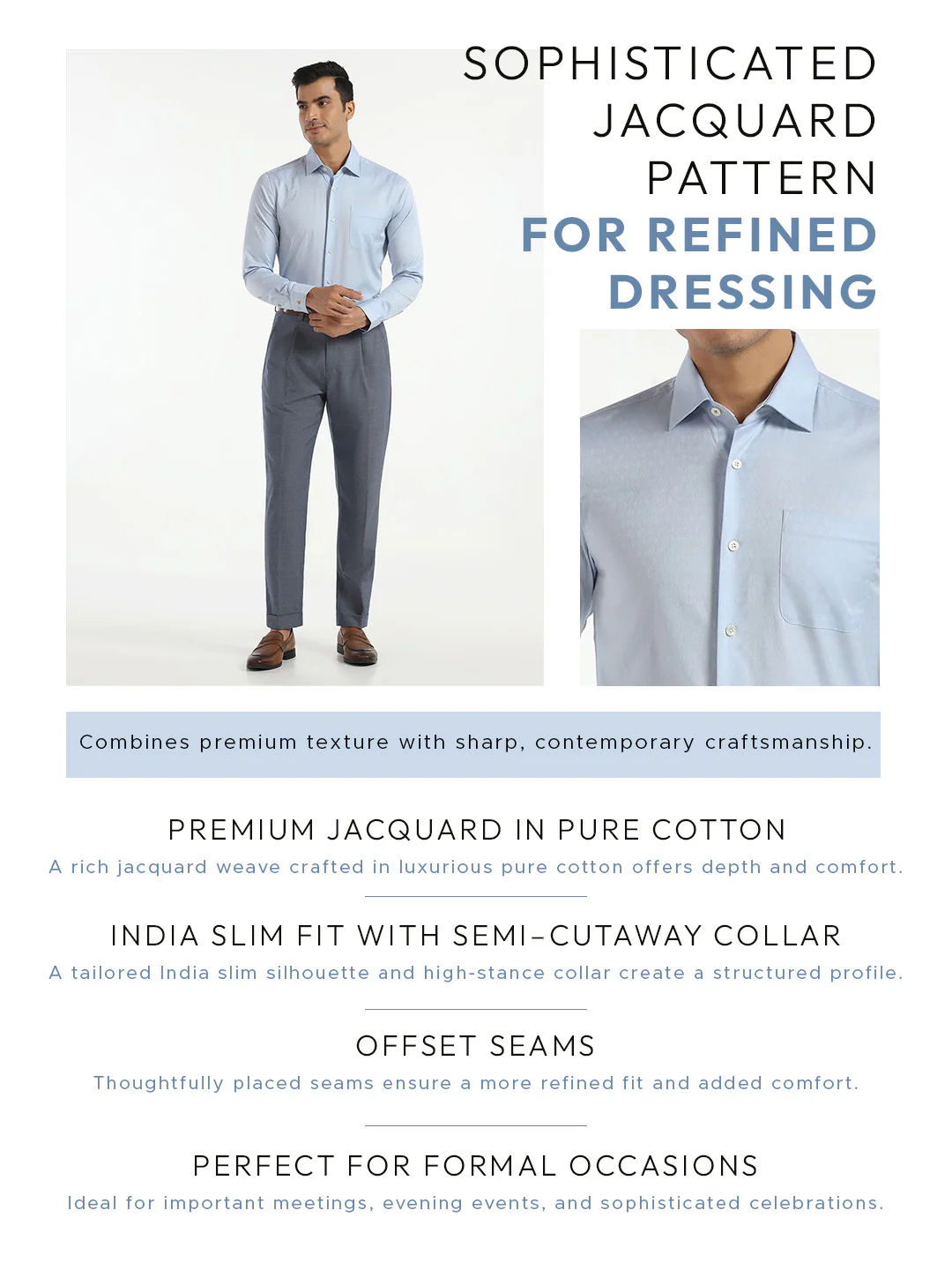 Luxe Formal Blue Jacquard Shirt - Castle - Image 8