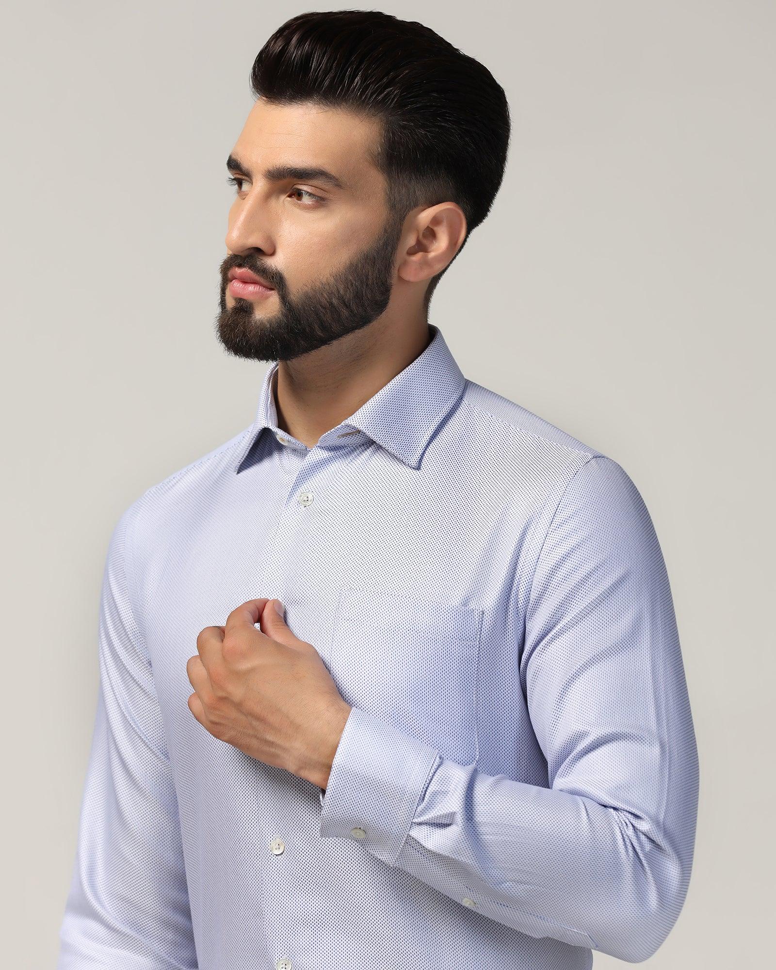 Luxe Formal Blue Textured Shirt - Plan - Image 4