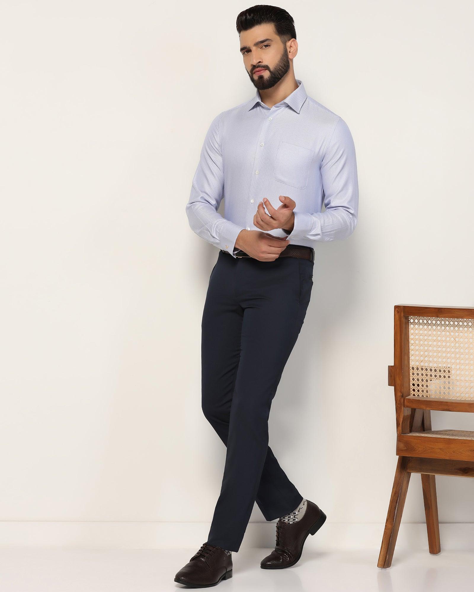 Luxe Formal Blue Textured Shirt - Plan - Image 7