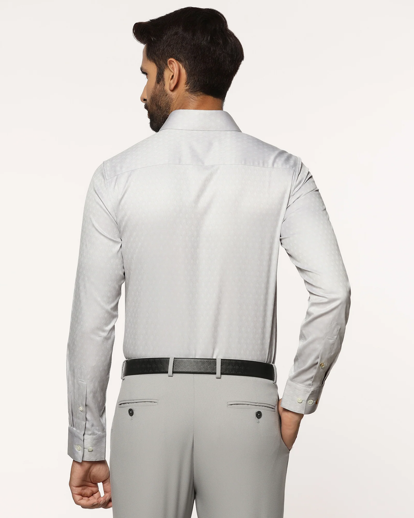 Luxe Formal Grey Jacquard Shirt - Castle - Image 2
