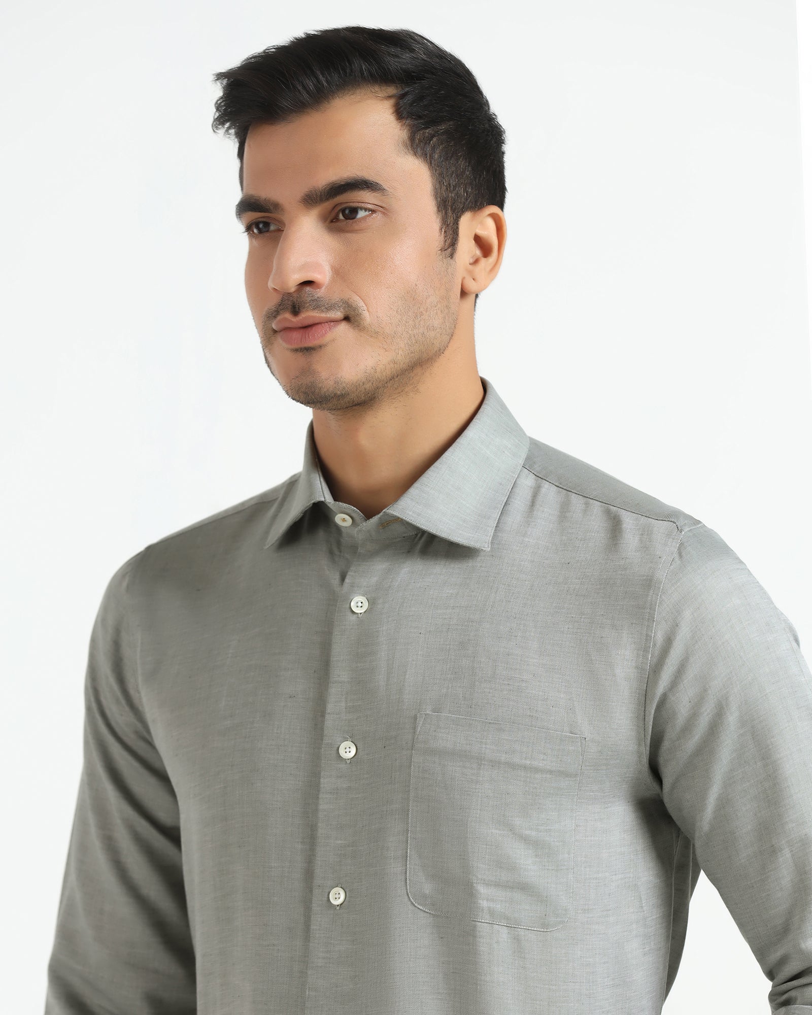 Luxe Linen Formal Grey Textured Shirt - Veltry - Image 4