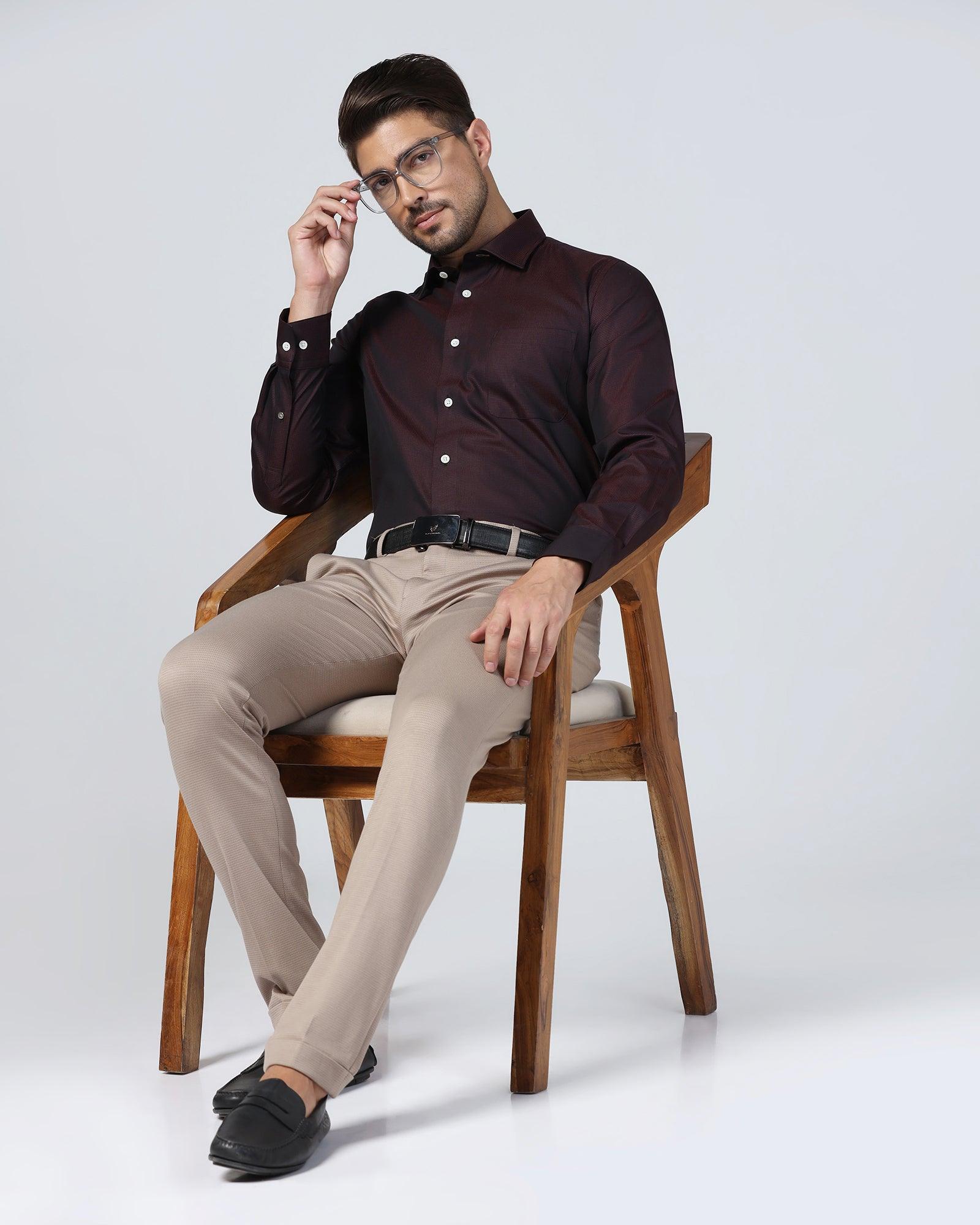 Luxe Formal Maroon Textured Shirt - Hazel - Image 7