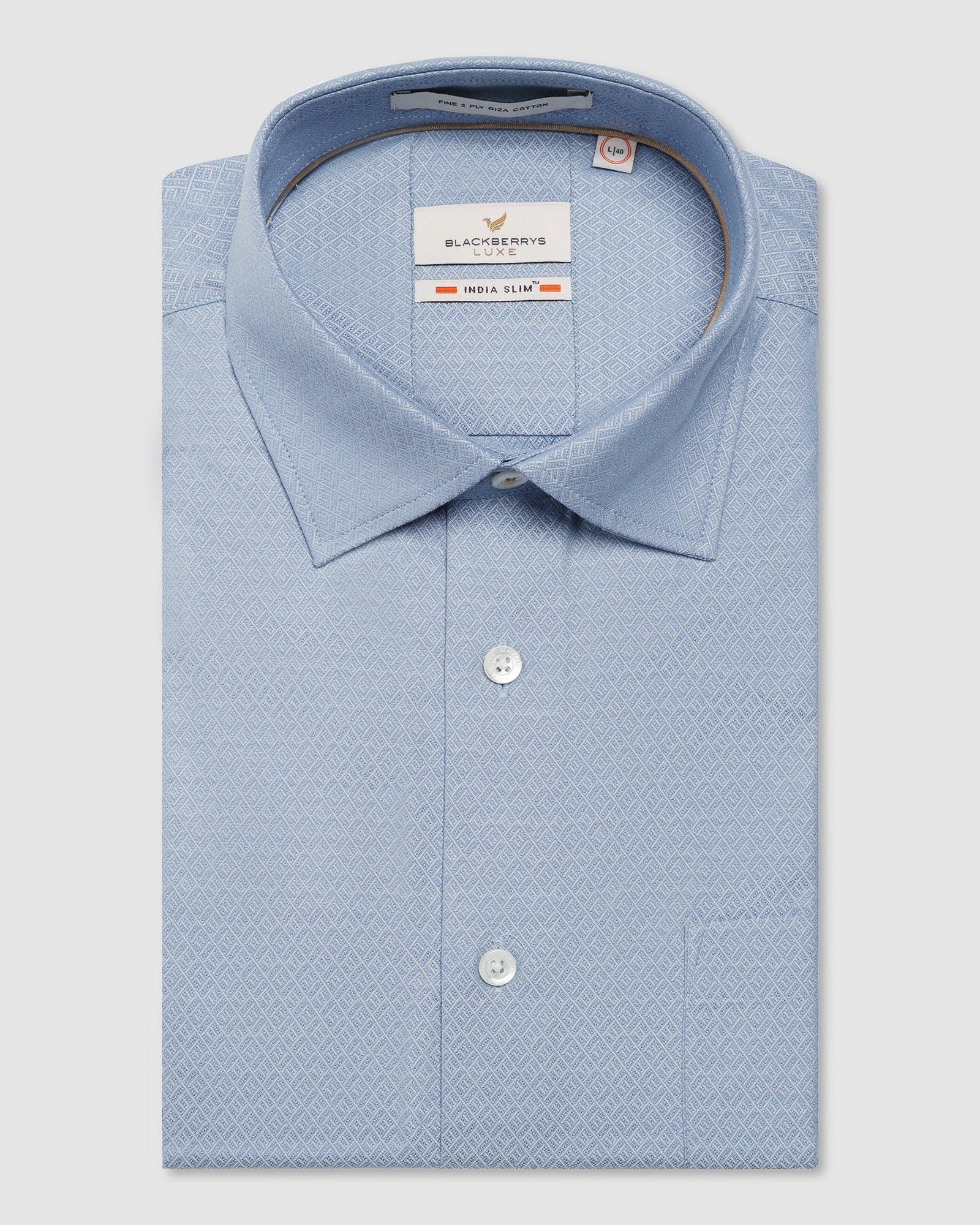 Luxe Formal Mid Blue Textured Shirt - Goal - Image 5