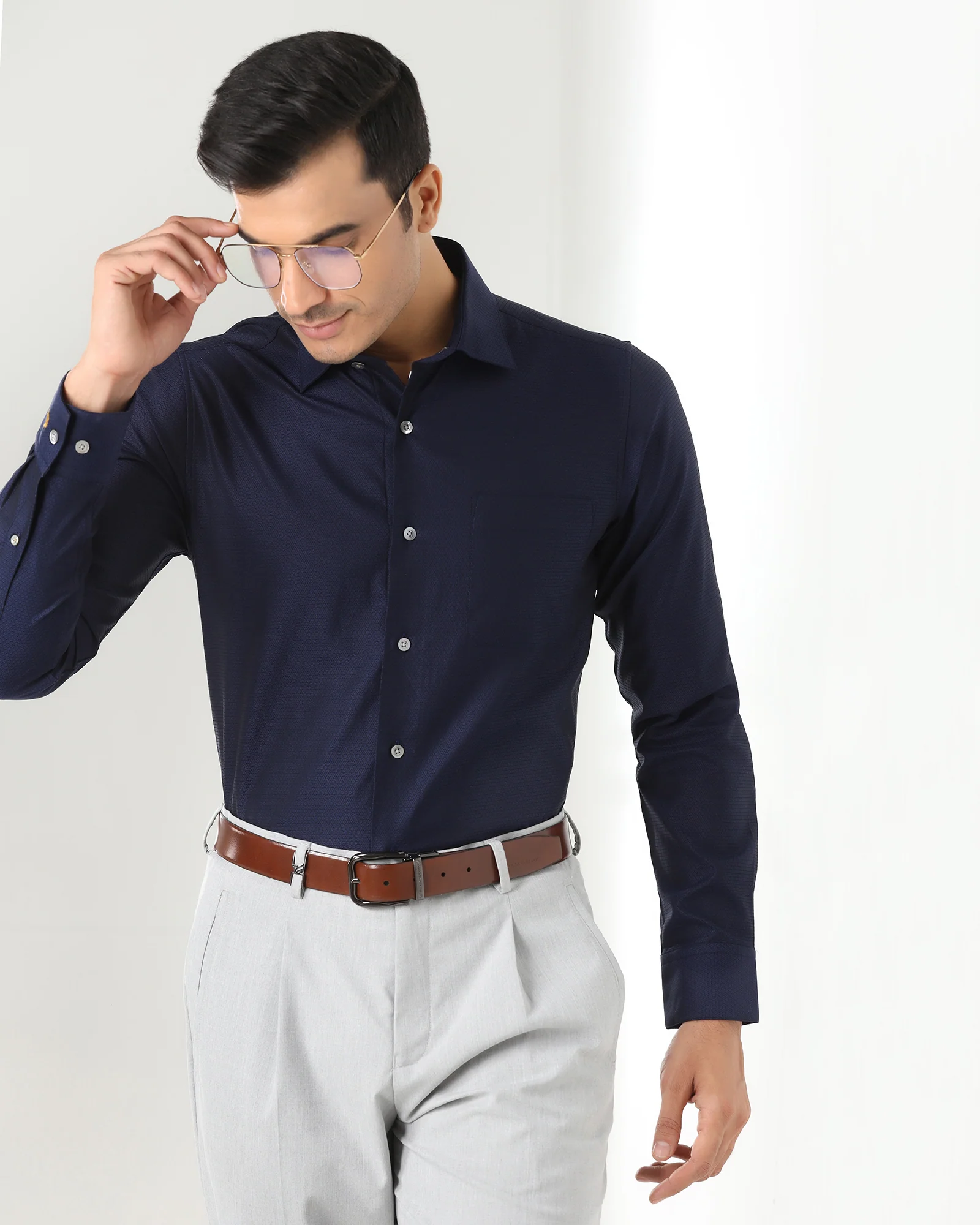 Luxe Formal Navy Textured Shirt - Hadley - Image 7