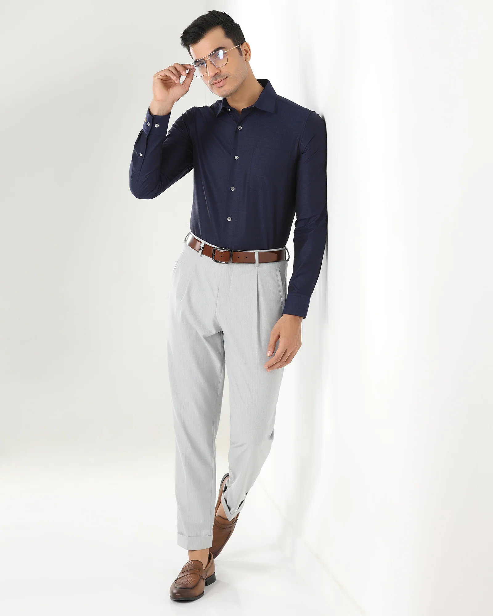 Luxe Formal Navy Textured Shirt - Hadley - Image 8
