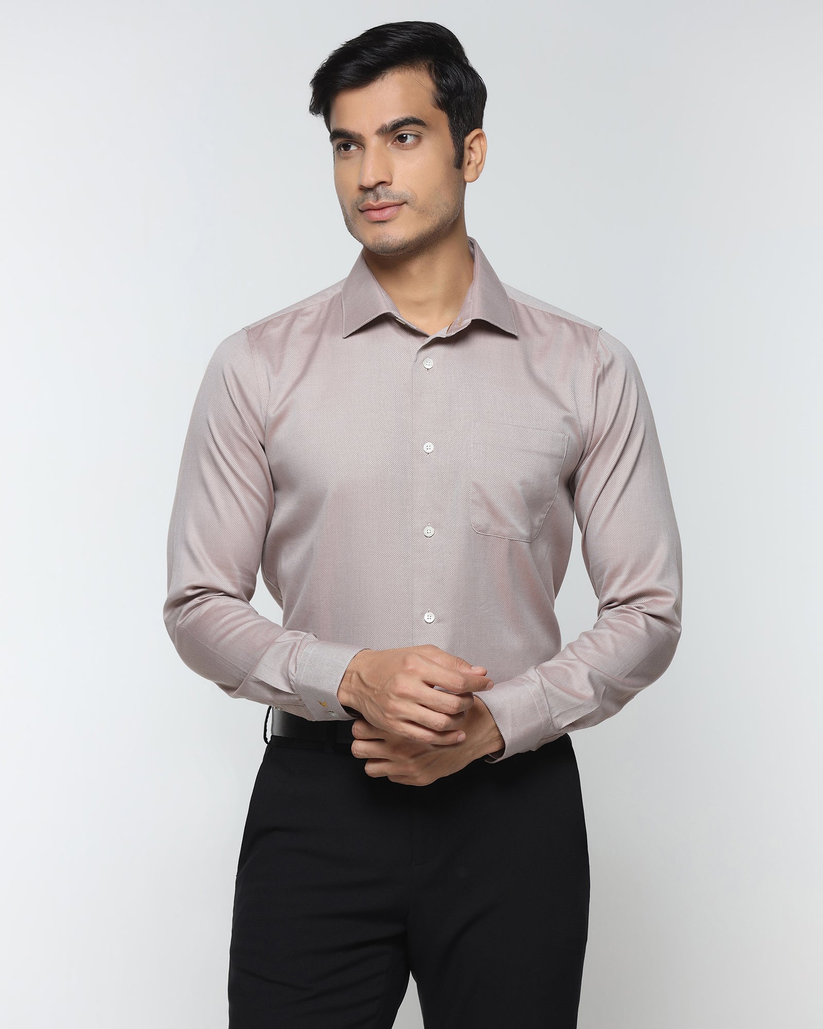Luxe Formal Ochre Textured Shirt - Thyme - Image 6