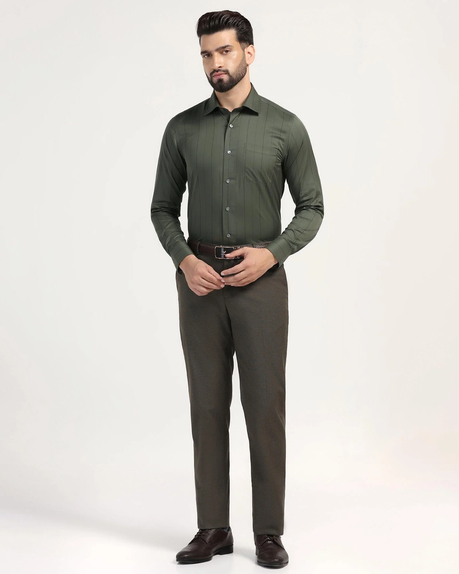 Luxe Formal Olive Stripe Shirt - Delta - Image 3