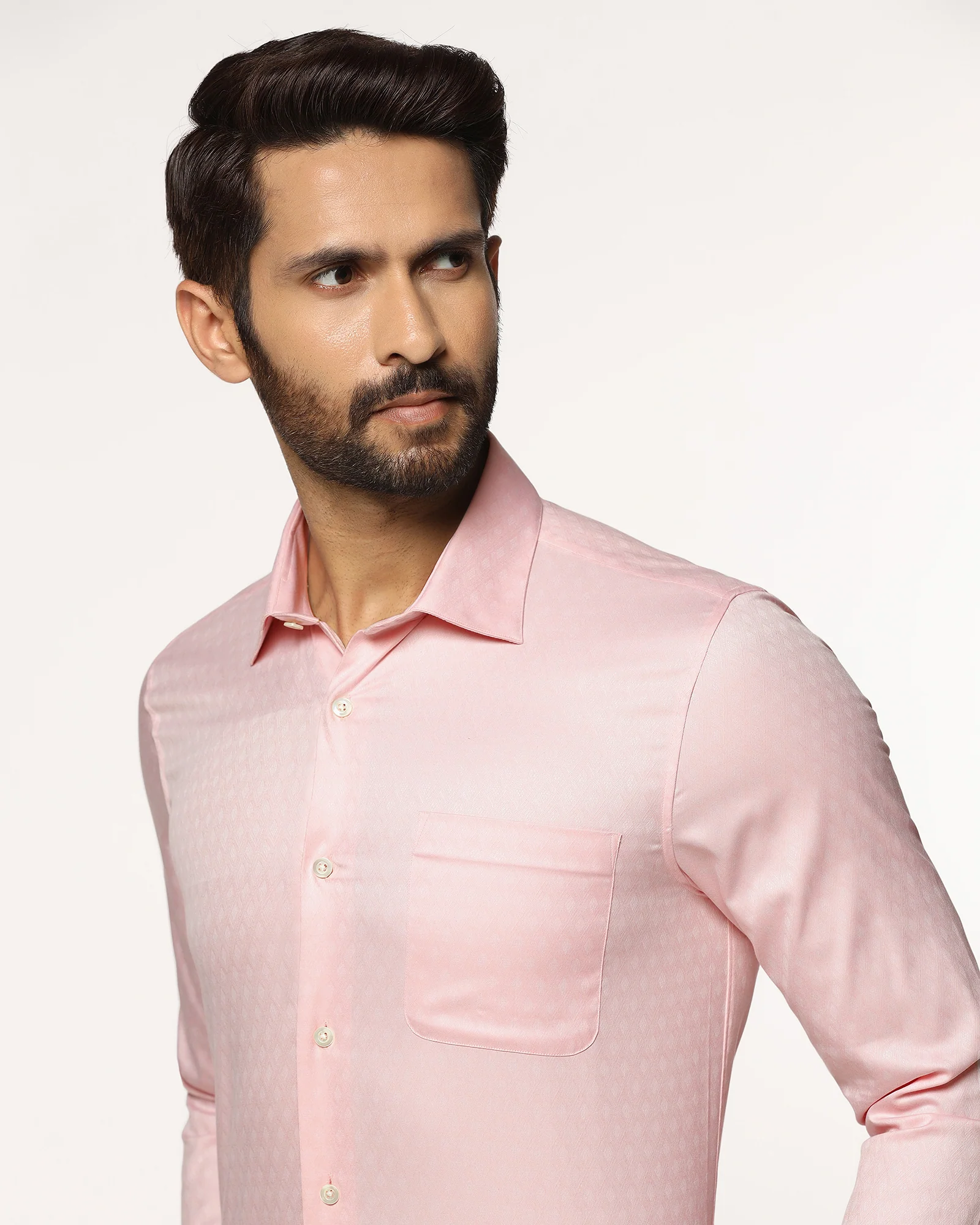 Luxe Formal Peach Jacquard Shirt - Castle - Image 4