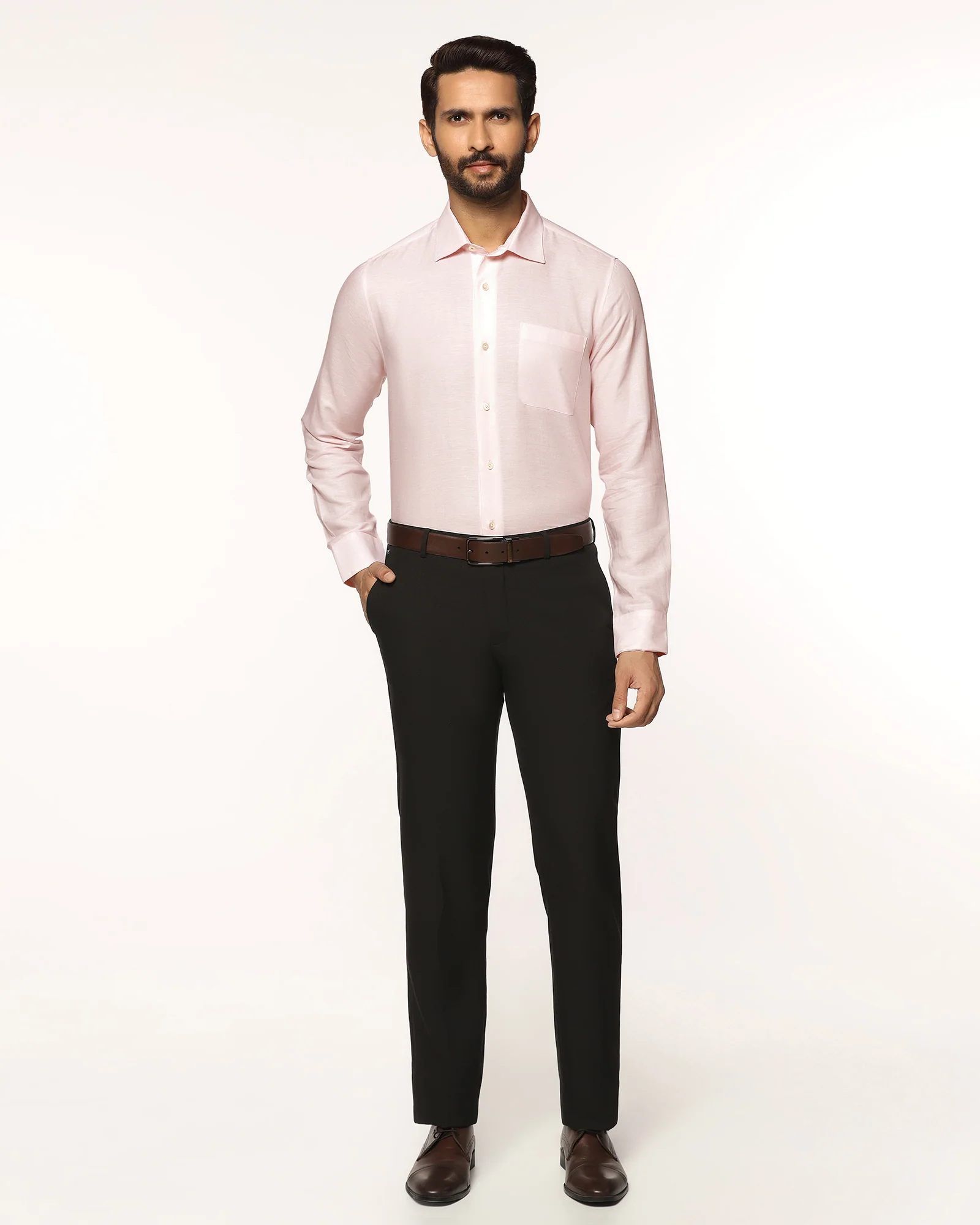 Luxe Linen Formal Pink Textured Shirt - Veltry - Image 3