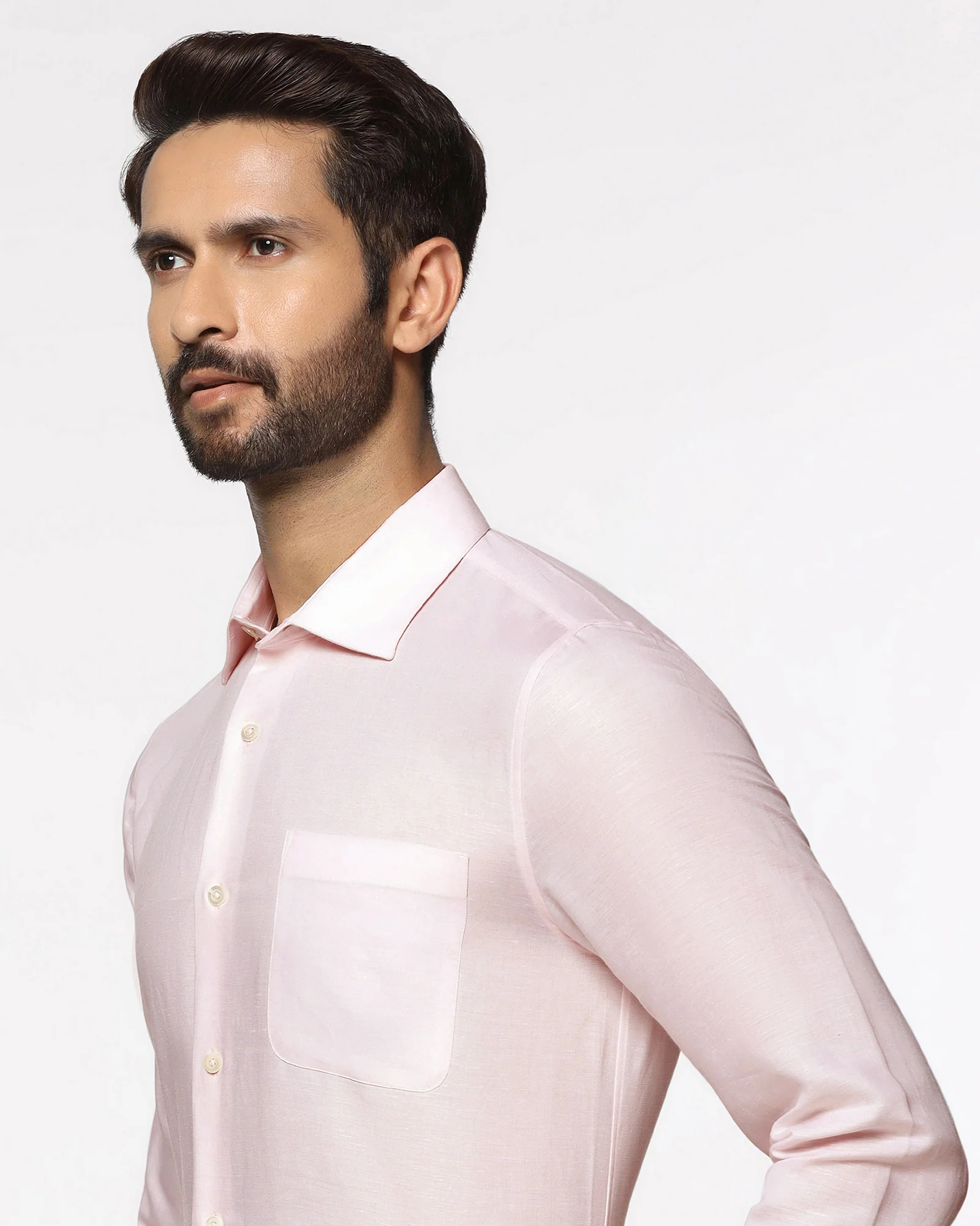 Luxe Linen Formal Pink Textured Shirt - Veltry - Image 4