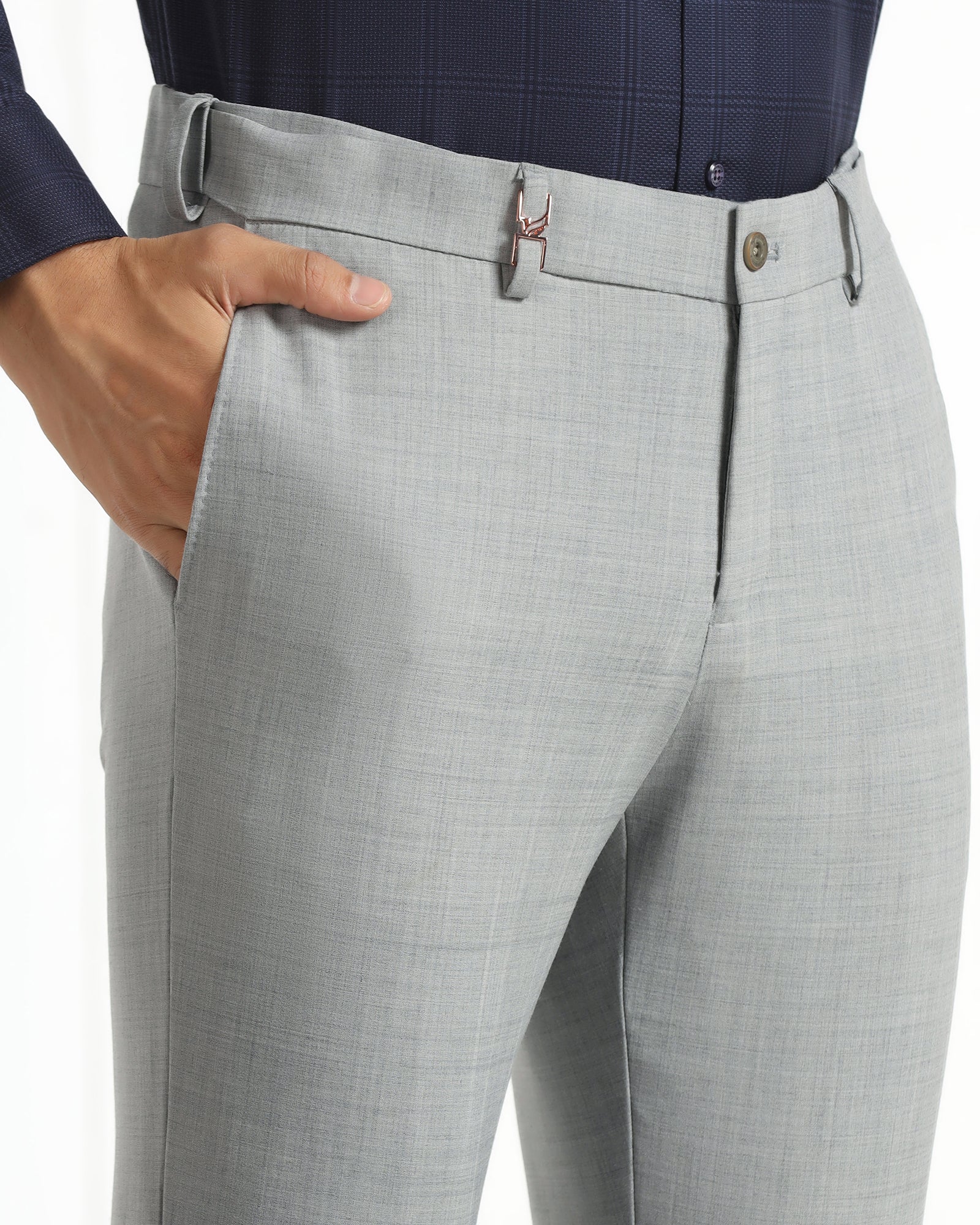 Luxe Slim Comfort B-95 Formal Light Grey Check Trouser - Amouage - Image 4