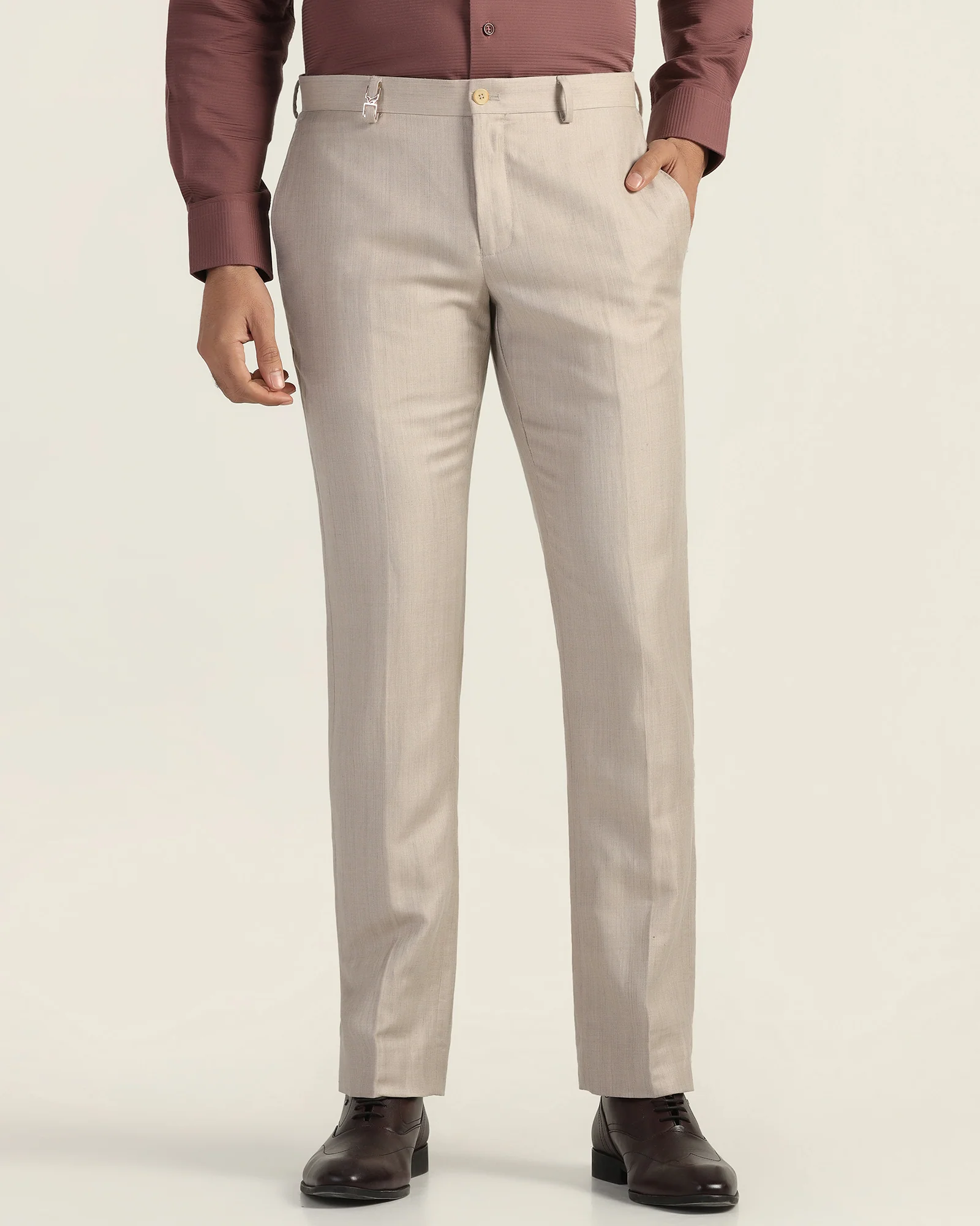 Luxe Linen Slim Comfort B-95 Formal Mouse Solid Trouser - Azzaro - Image 3