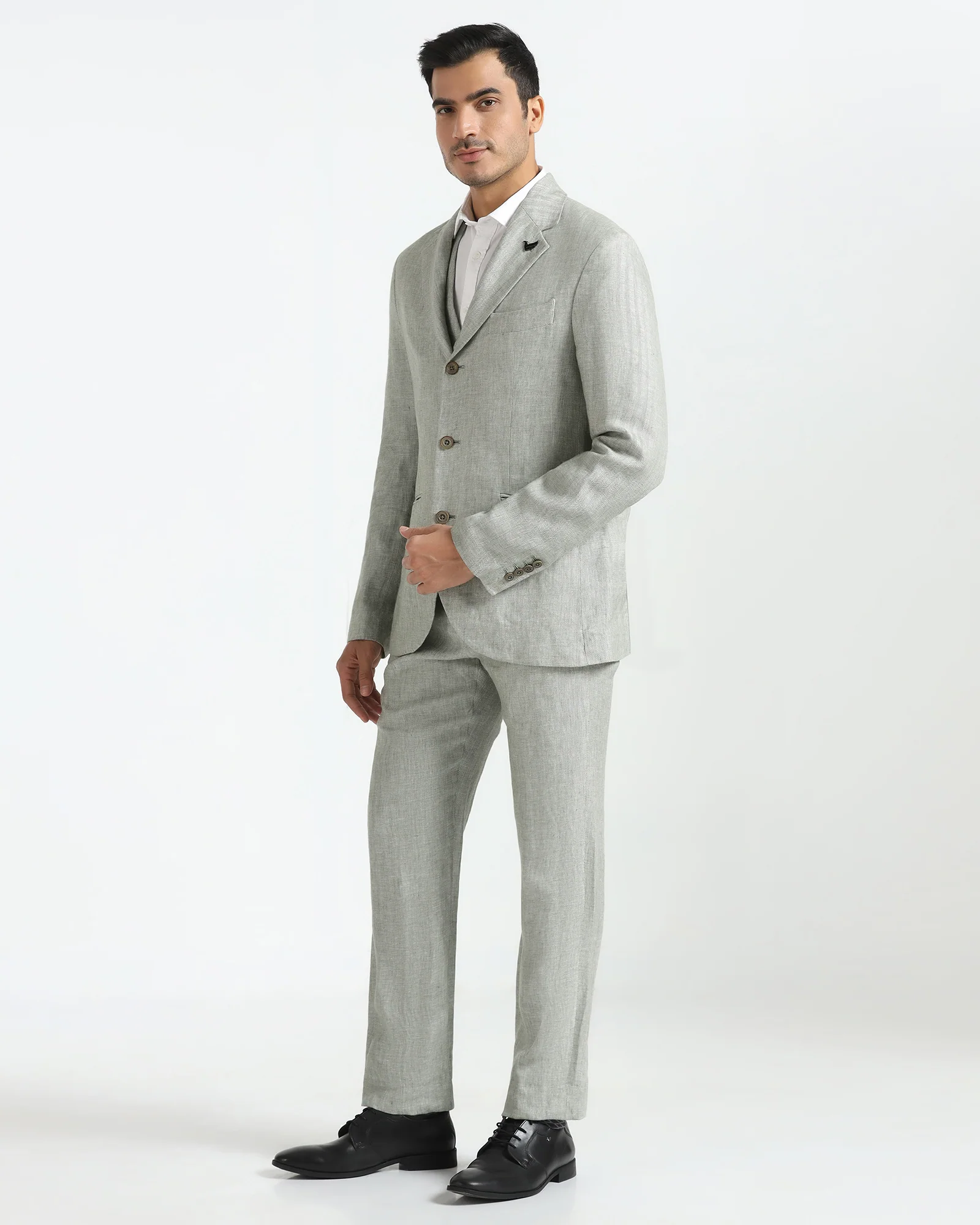Luxe Three Piece Light Olive Textured Formal Suit - Persia - Image 3