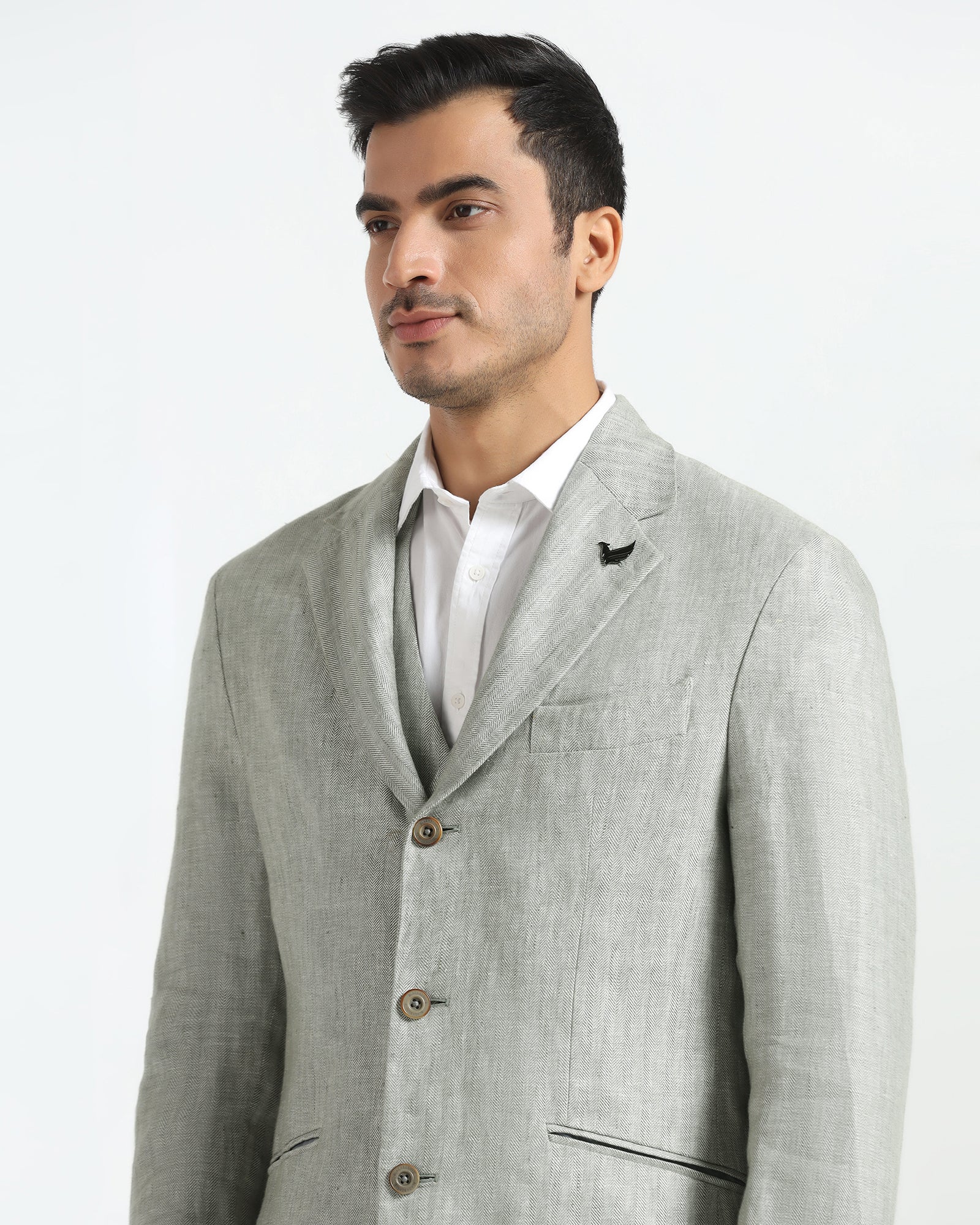 Luxe Three Piece Light Olive Textured Formal Suit - Persia - Image 4