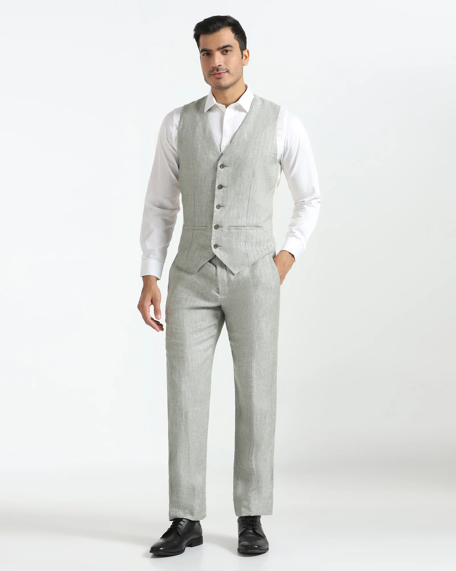 Luxe Three Piece Light Olive Textured Formal Suit - Persia - Image 5