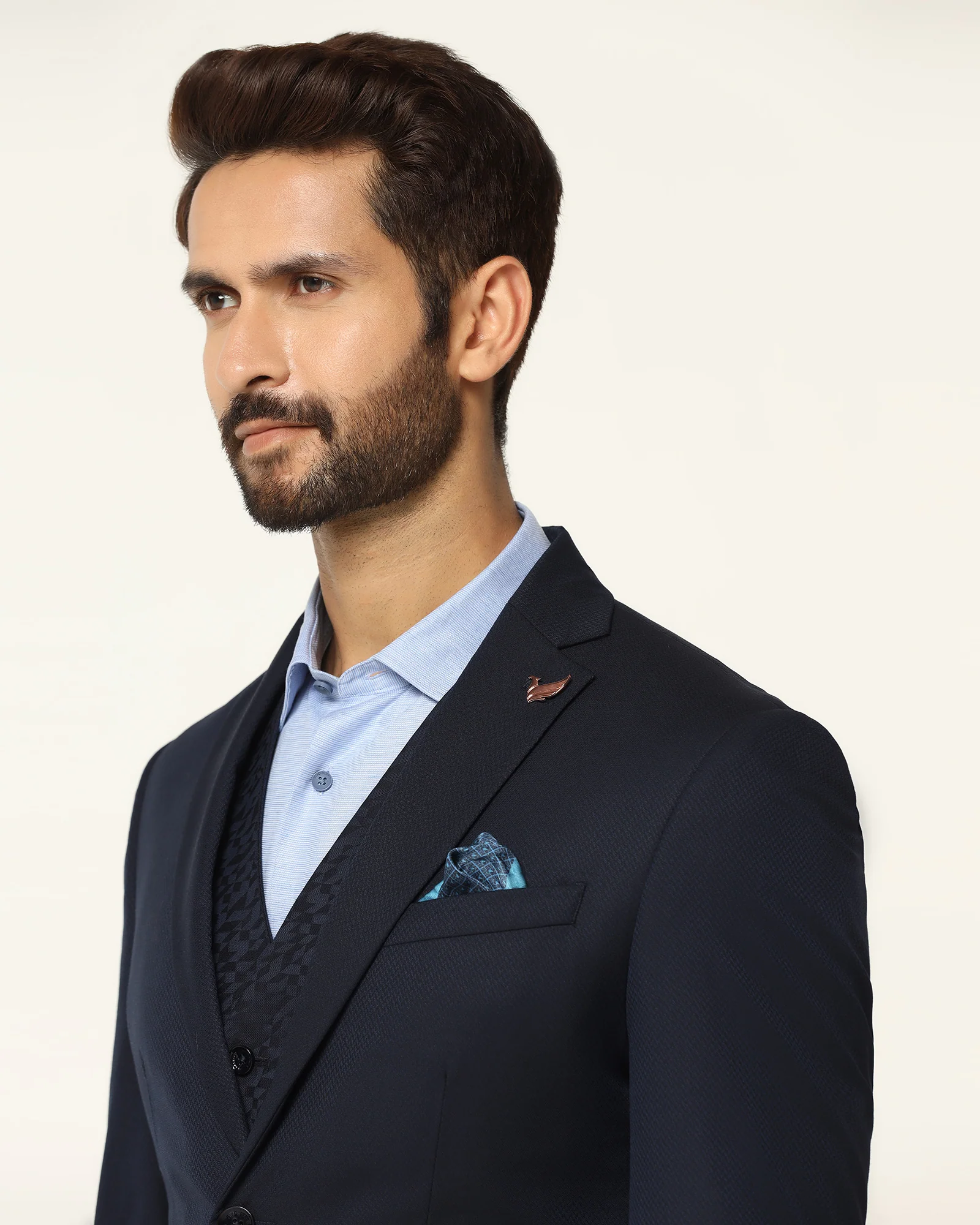 Luxe Three Piece Navy Textured Formal Suit - Garcia - Image 4