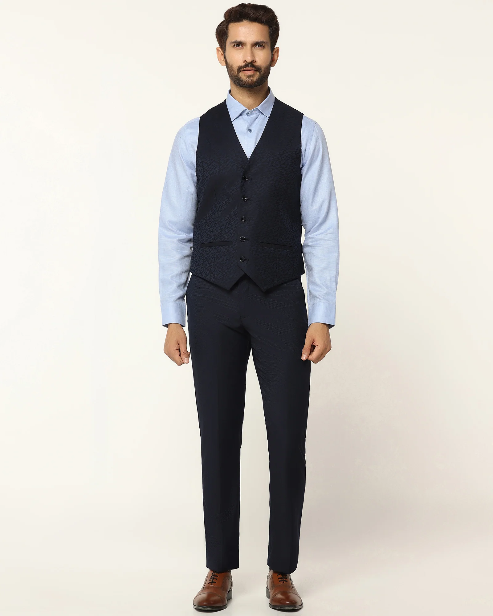 Luxe Three Piece Navy Textured Formal Suit - Garcia - Image 7