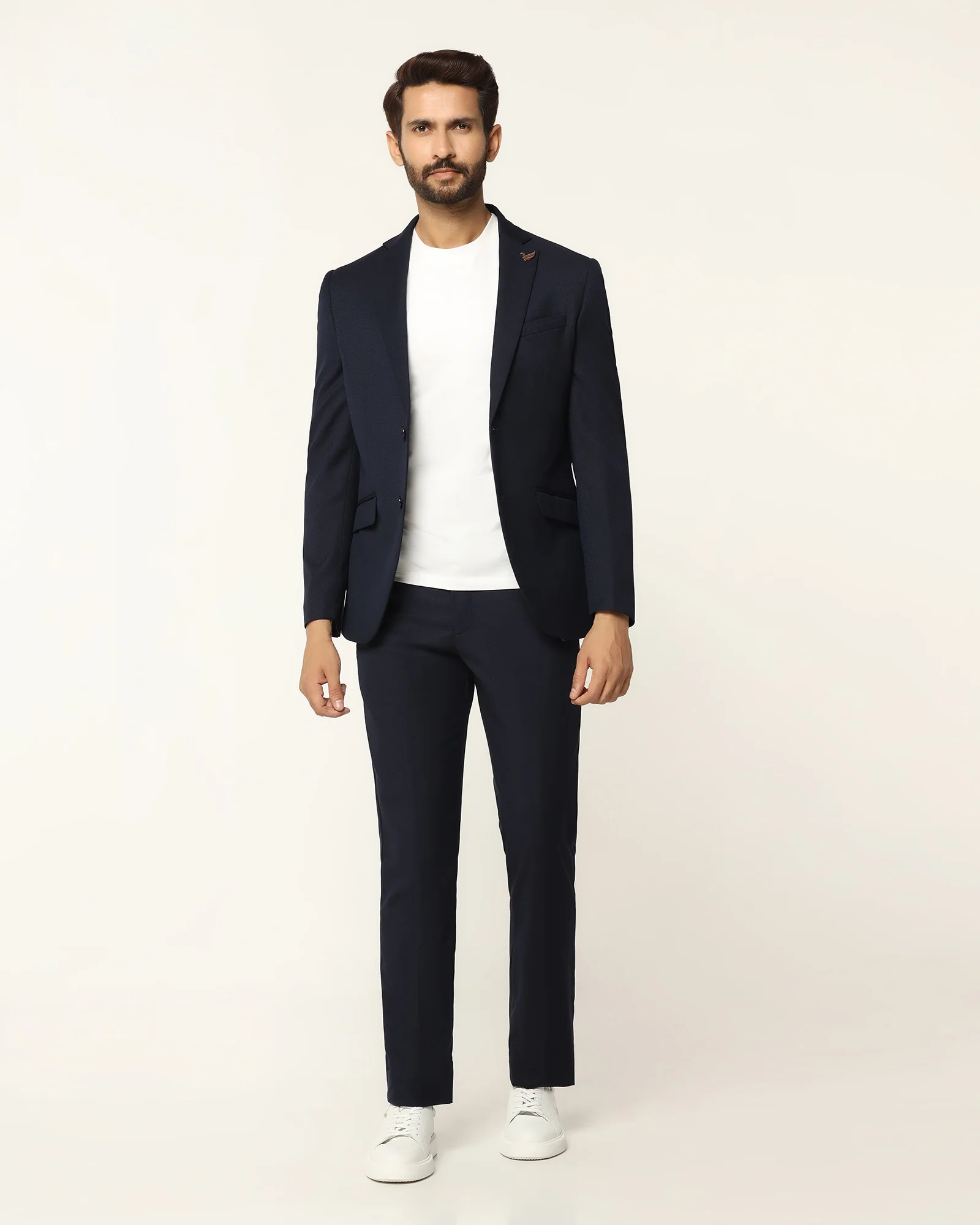 Luxe Three Piece Navy Textured Formal Suit - Garcia - Image 8
