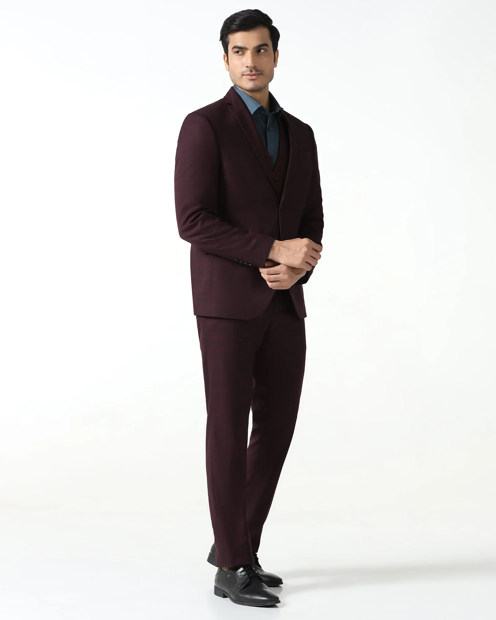 Maroon Three Piece Check Suit - Qester - Image 10