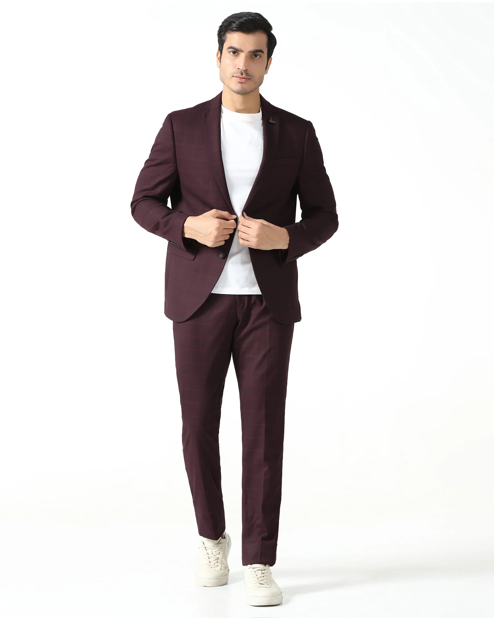 Maroon Three Piece Check Suit - Qester - Image 7