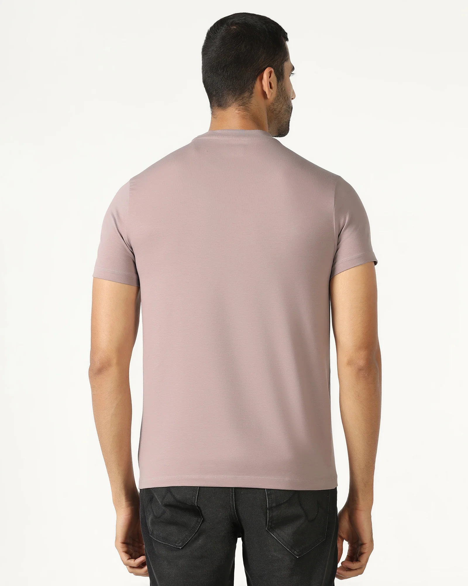 Mauve Crew Neck Solid T-Shirt - Dalon - Image 2