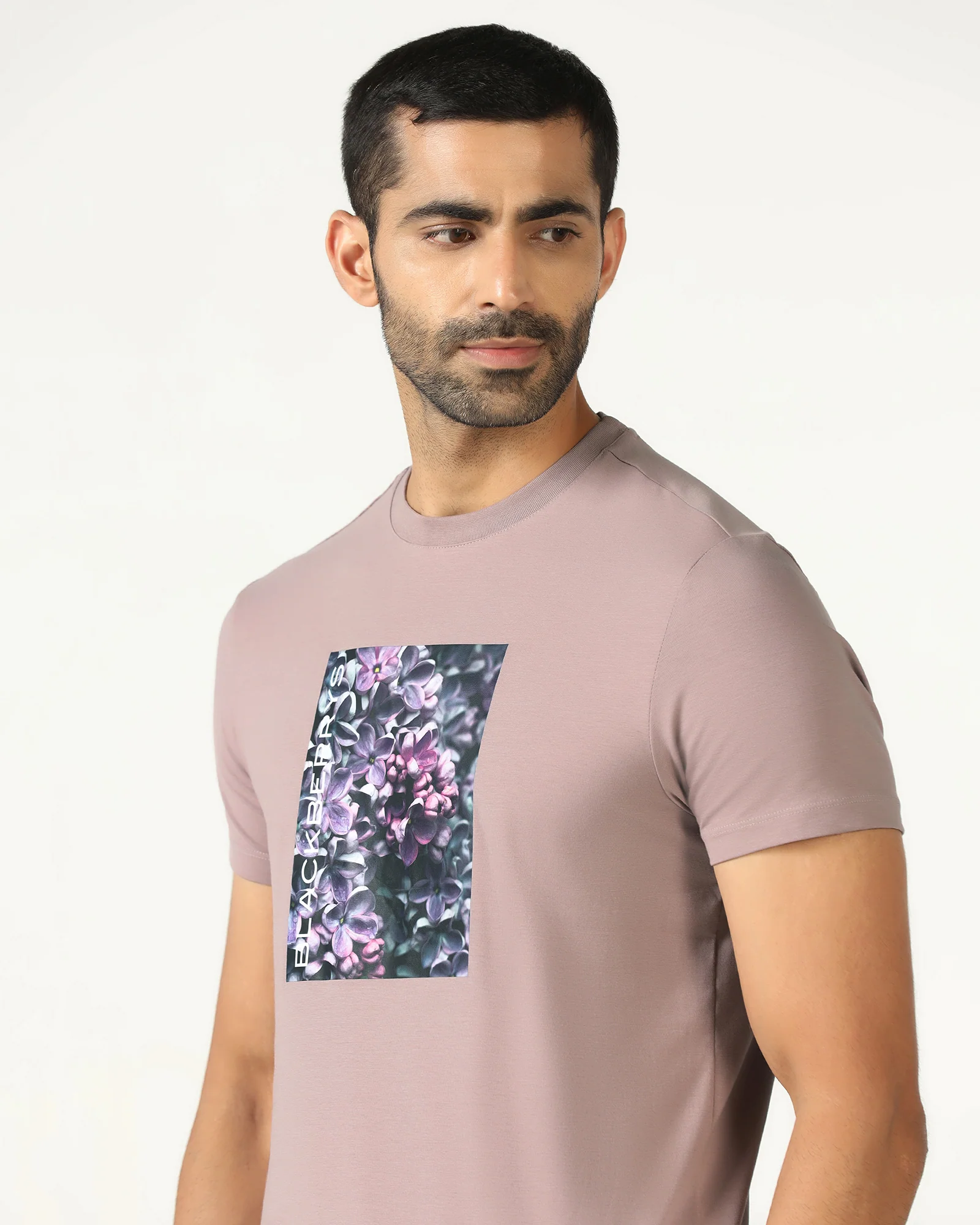 Mauve Crew Neck Solid T-Shirt - Dalon - Image 4