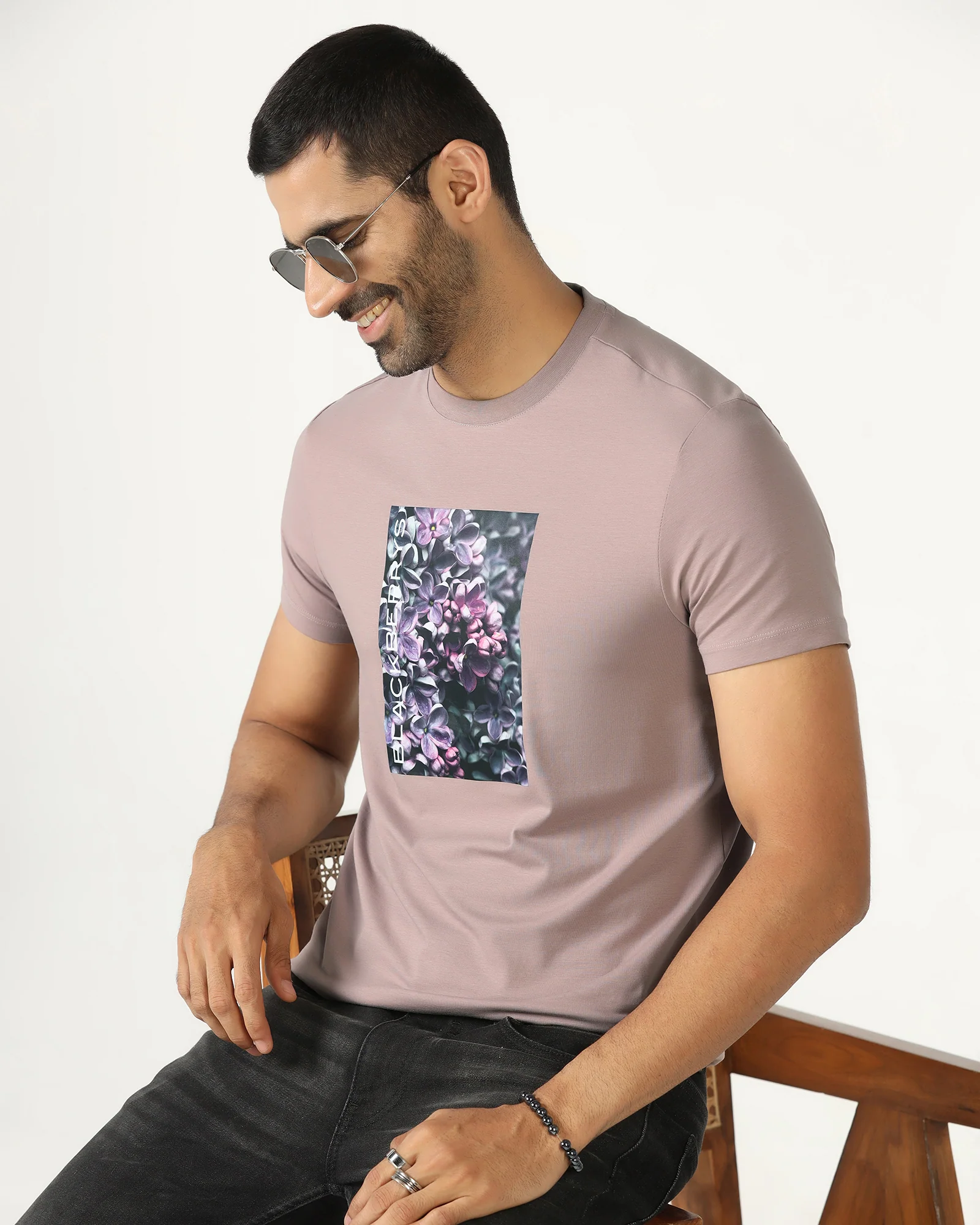 Mauve Crew Neck Solid T-Shirt - Dalon - Image 7