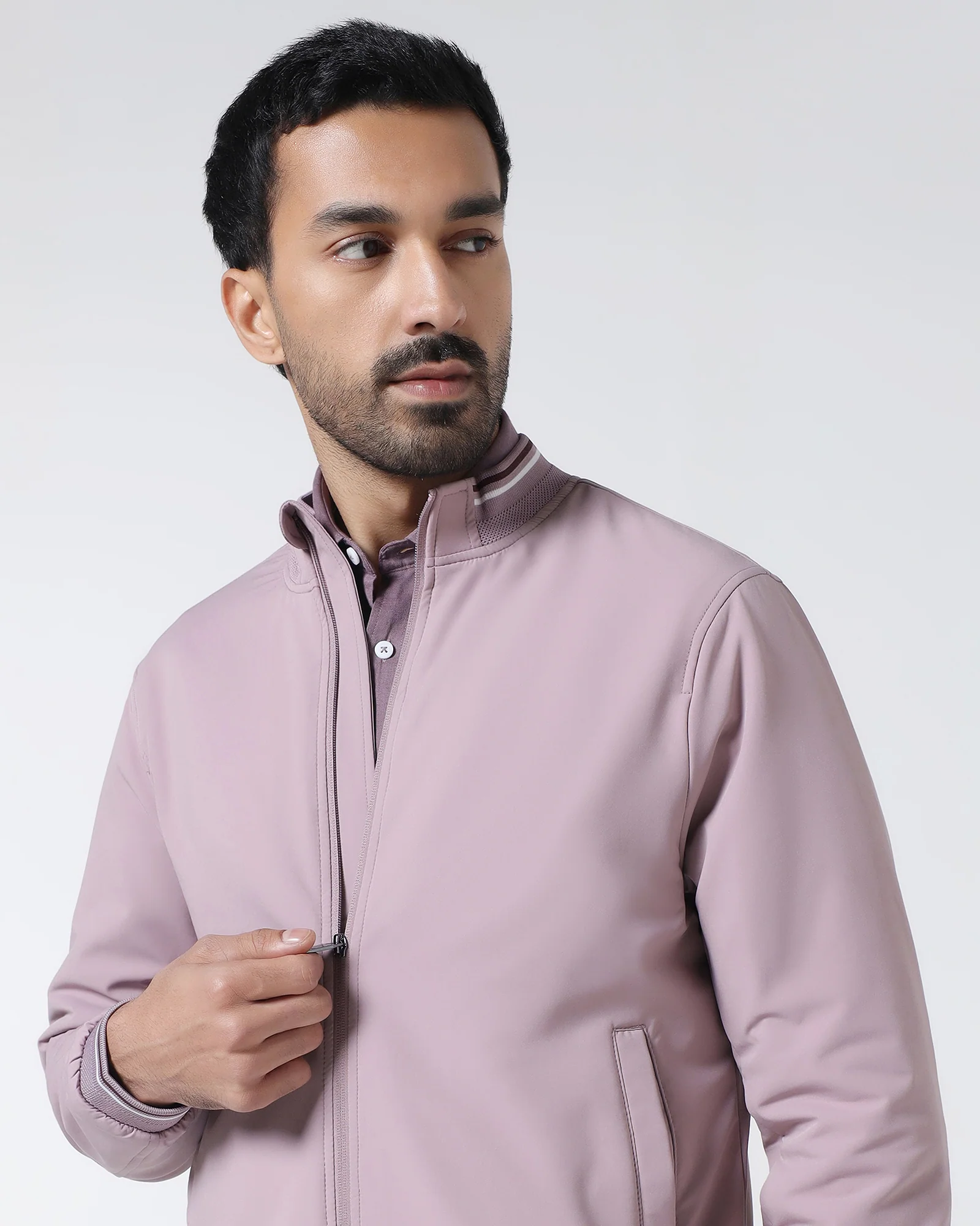Mauve Solid Zipper Jacket - Dornell - Image 4