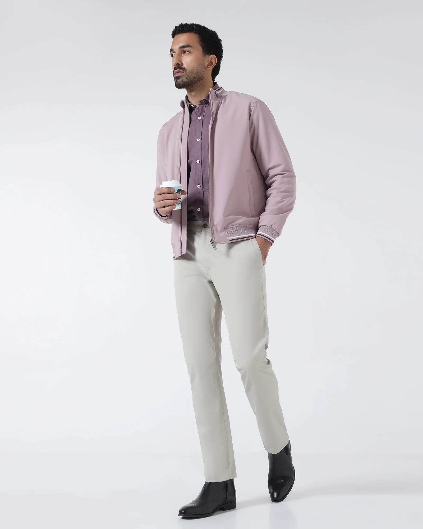 Mauve Solid Zipper Jacket - Dornell - Image 6