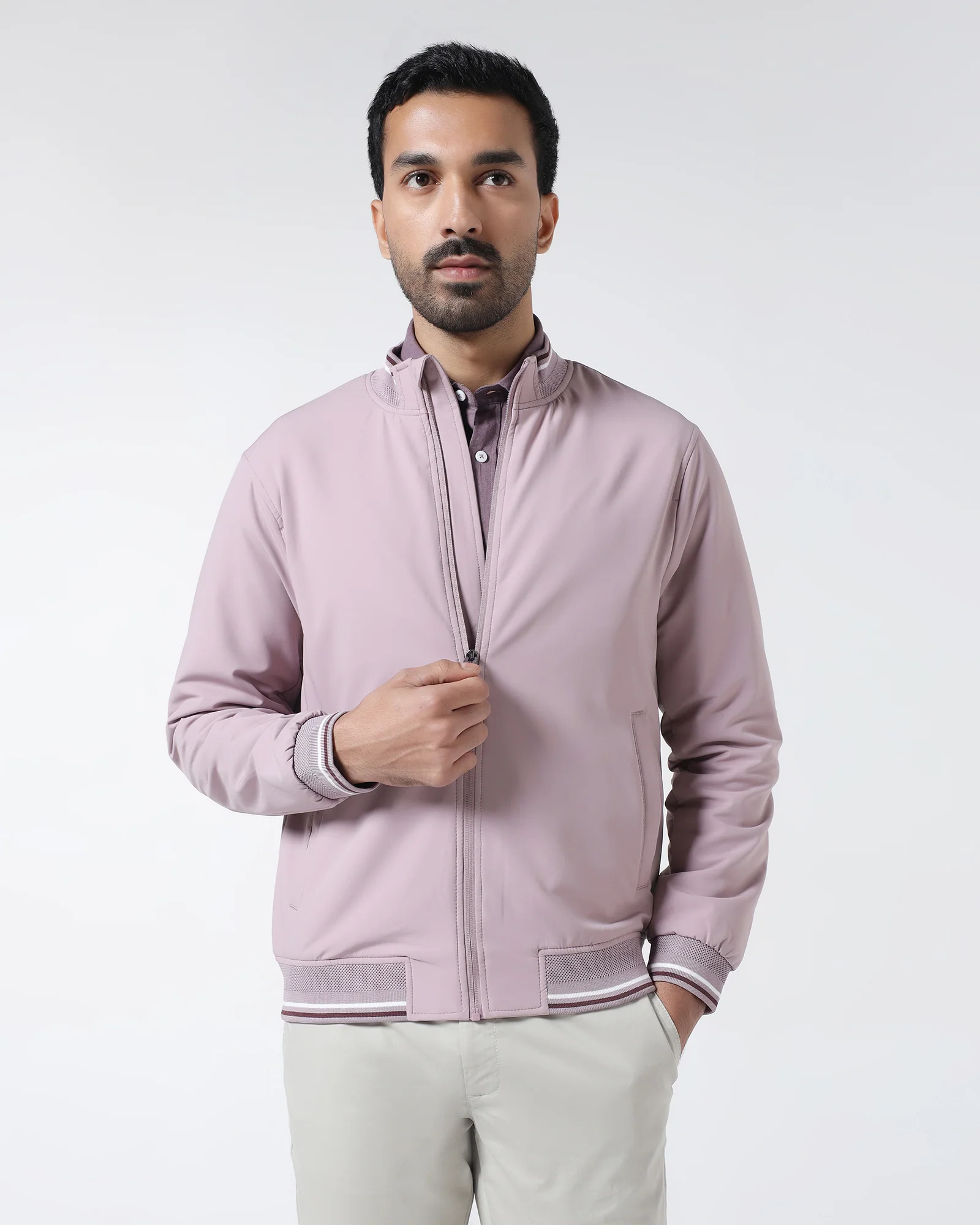 Mauve Solid Zipper Jacket - Dornell - Image 7