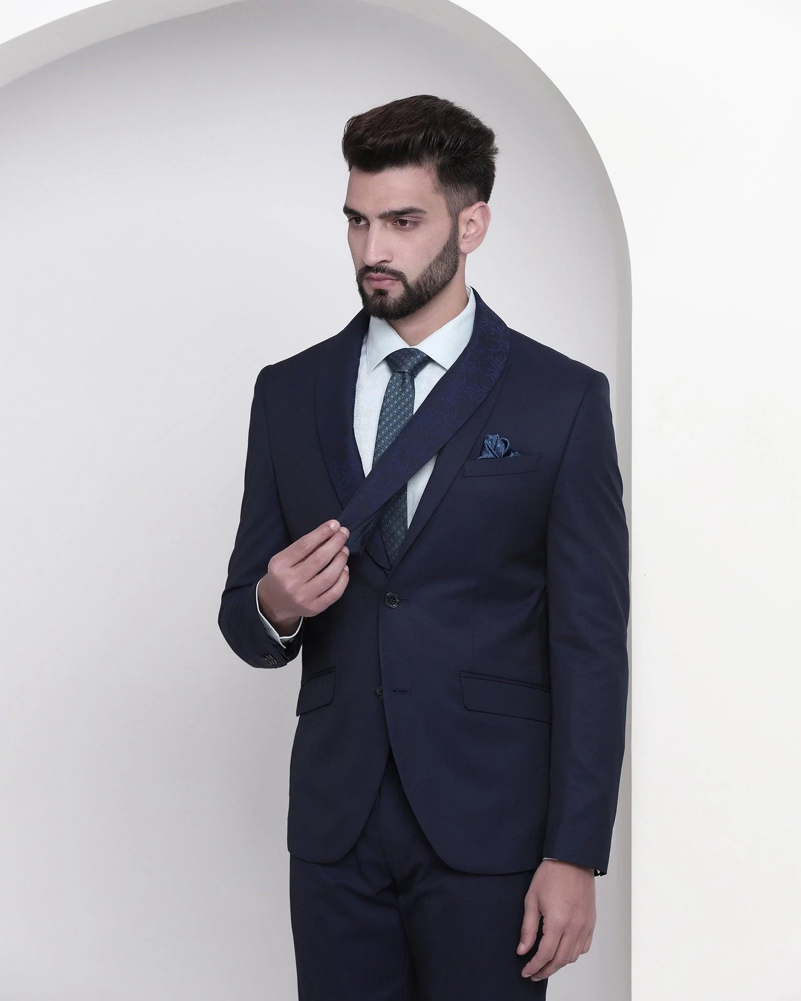 Two Piece Navy Solid Formal Suit - Mclaren - Image 6