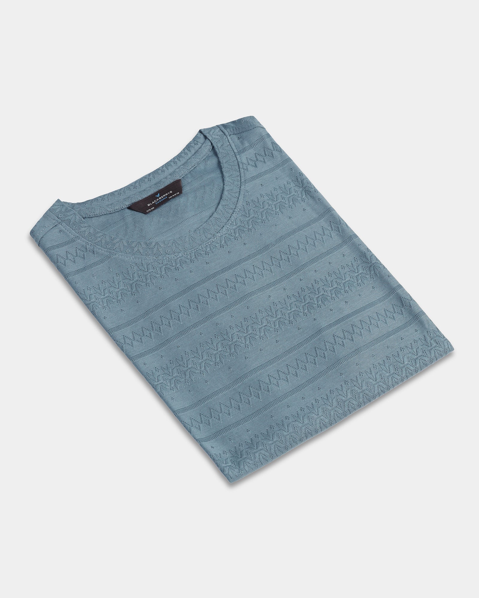 Mid Blue Crew Neck Textured T-Shirt - Lep - Image 5