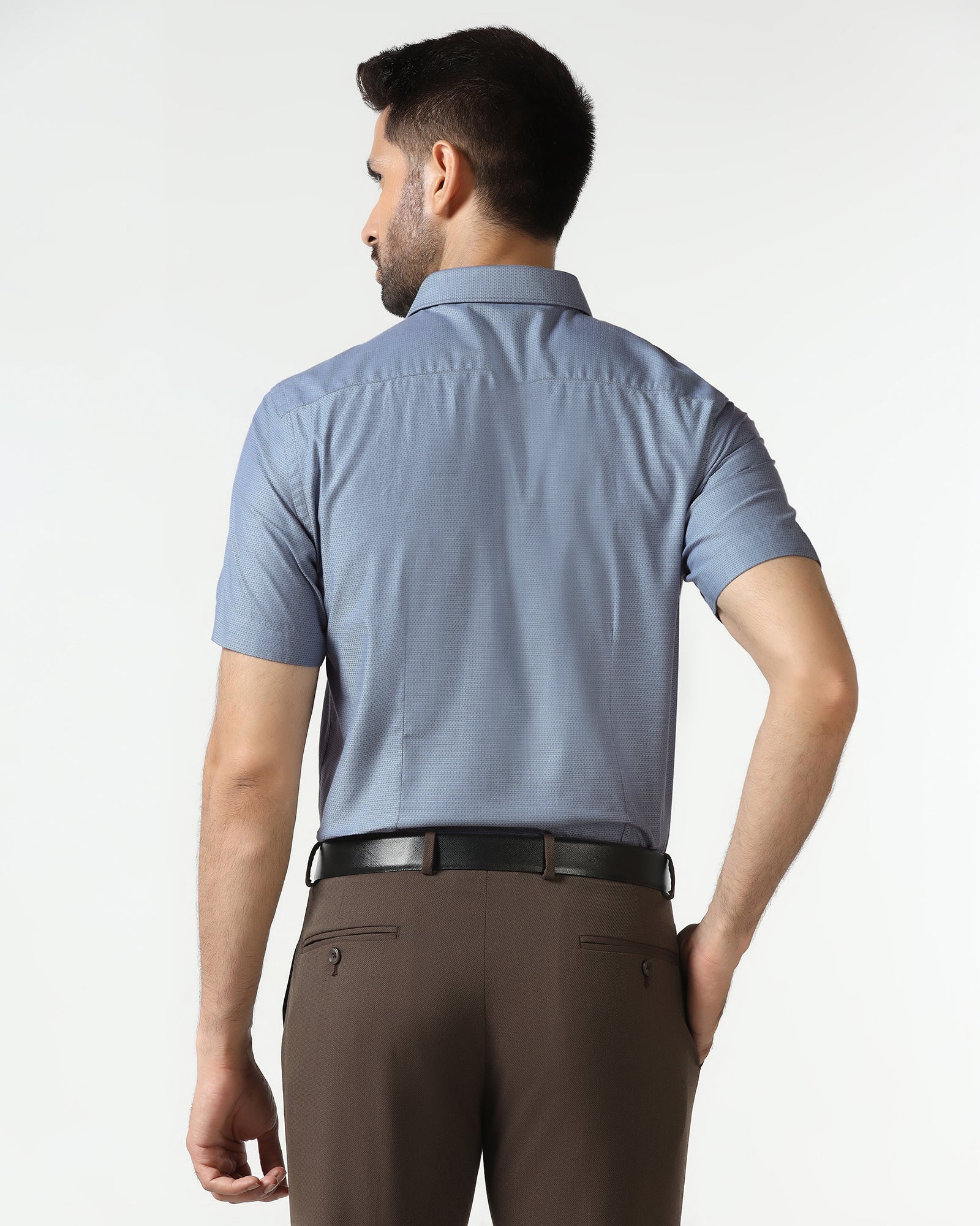 Mid Blue Half Sleeve Textured Shirt - Zander - Image 2
