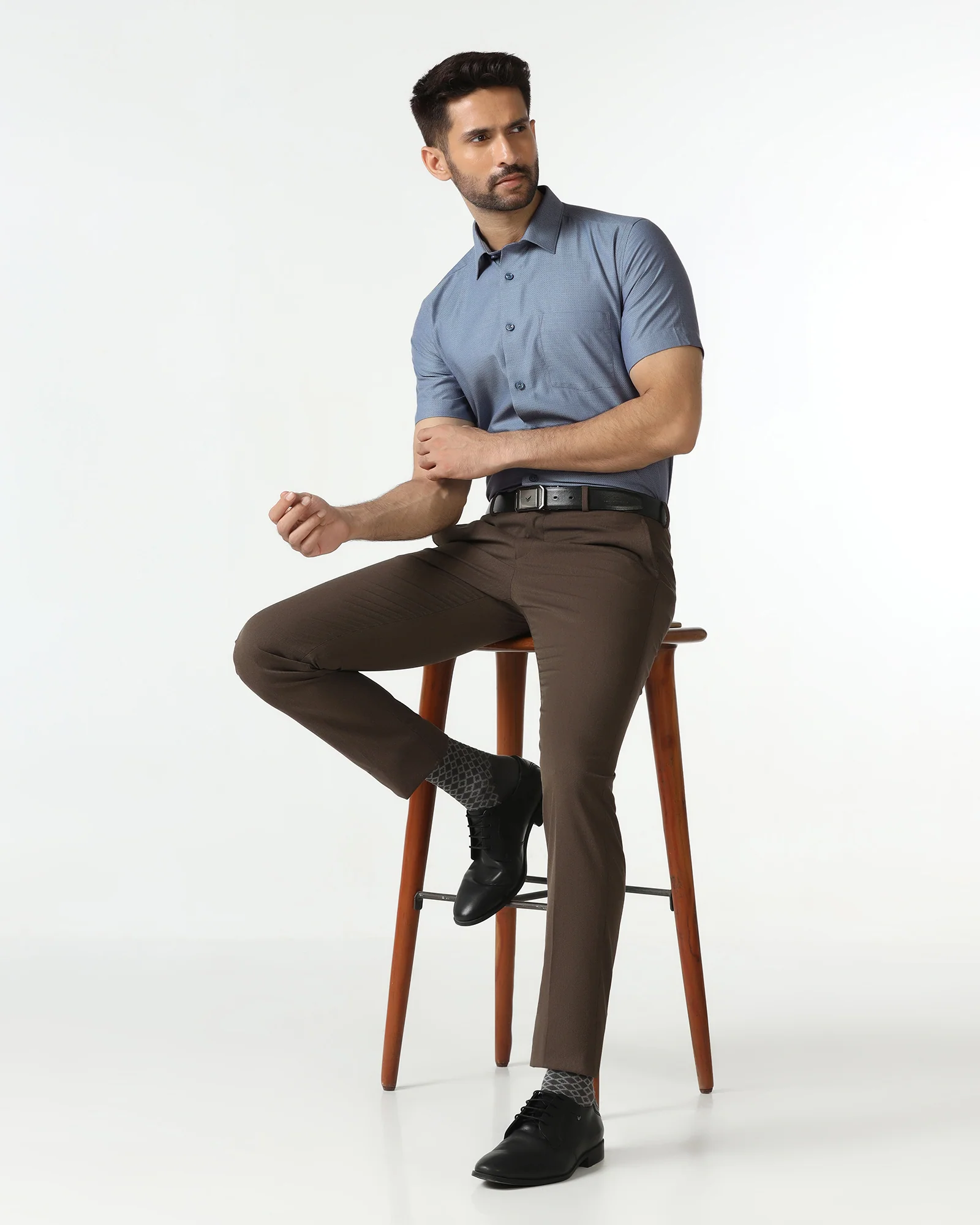 Mid Blue Half Sleeve Textured Shirt - Zander - Image 8