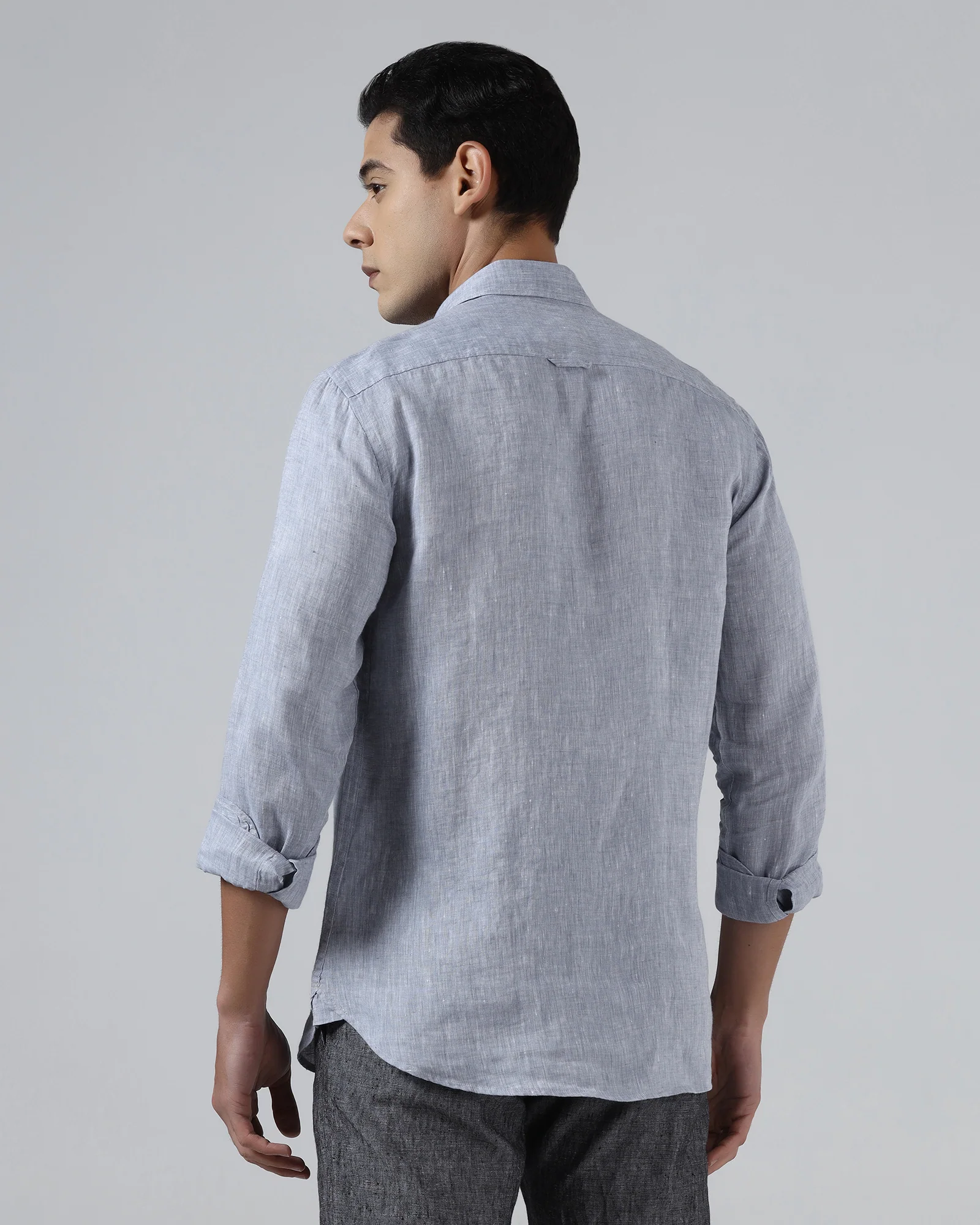 Mid Blue Linen Solid Shirt - Stelo - Image 2