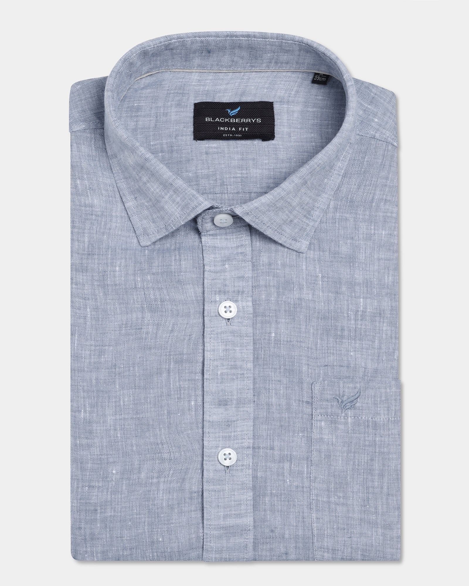 Mid Blue Linen Solid Shirt - Stelo - Image 5