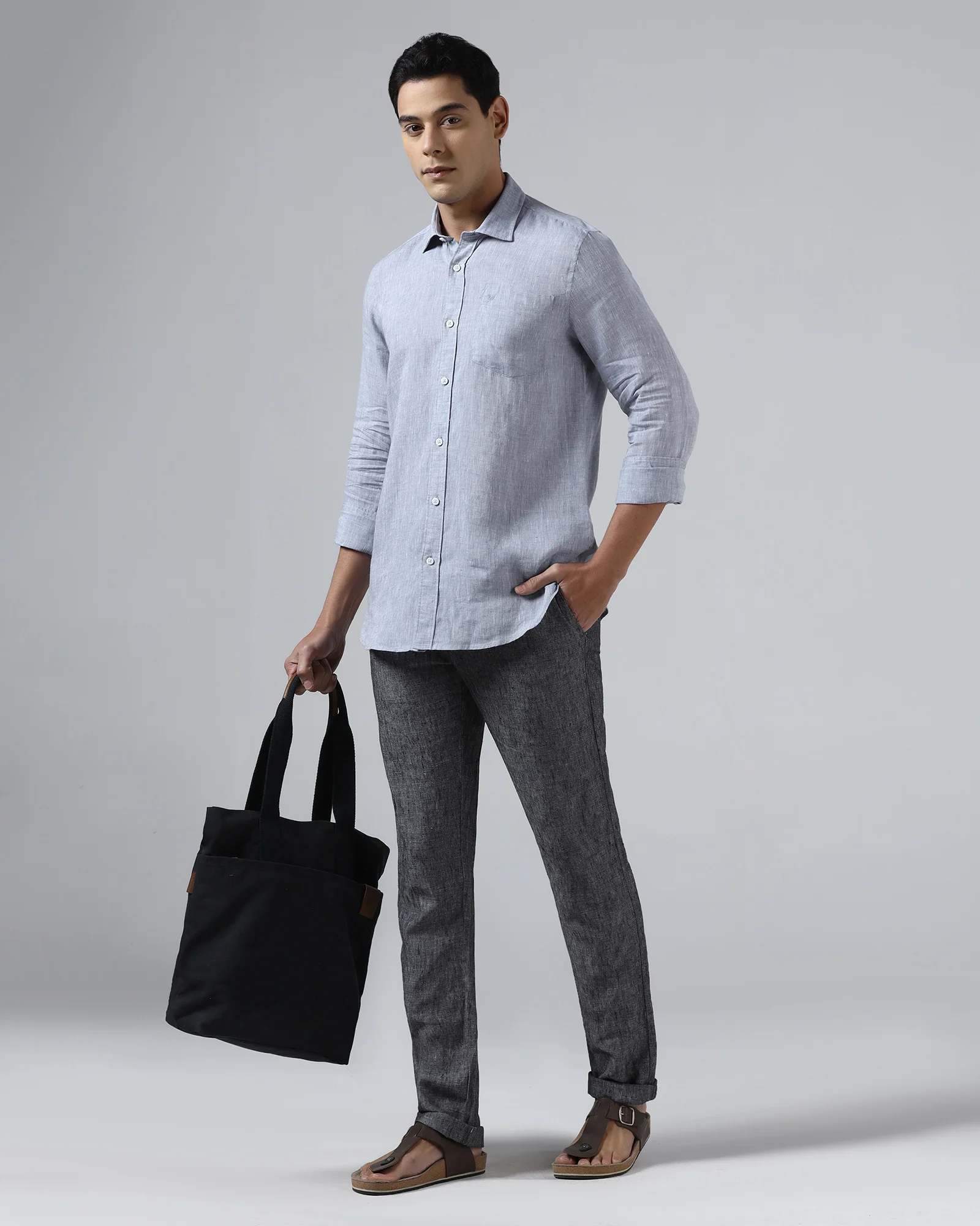 Mid Blue Linen Solid Shirt - Stelo - Image 7