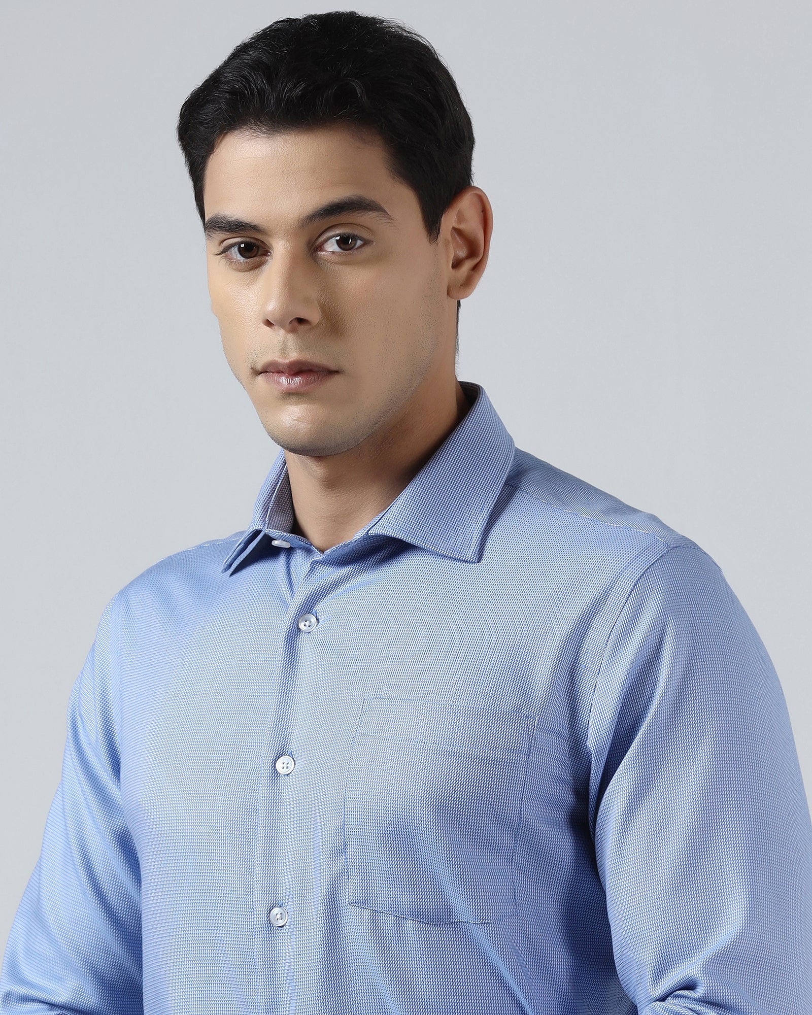Mid Blue Non Iron Textured Shirt - Ester - Image 4